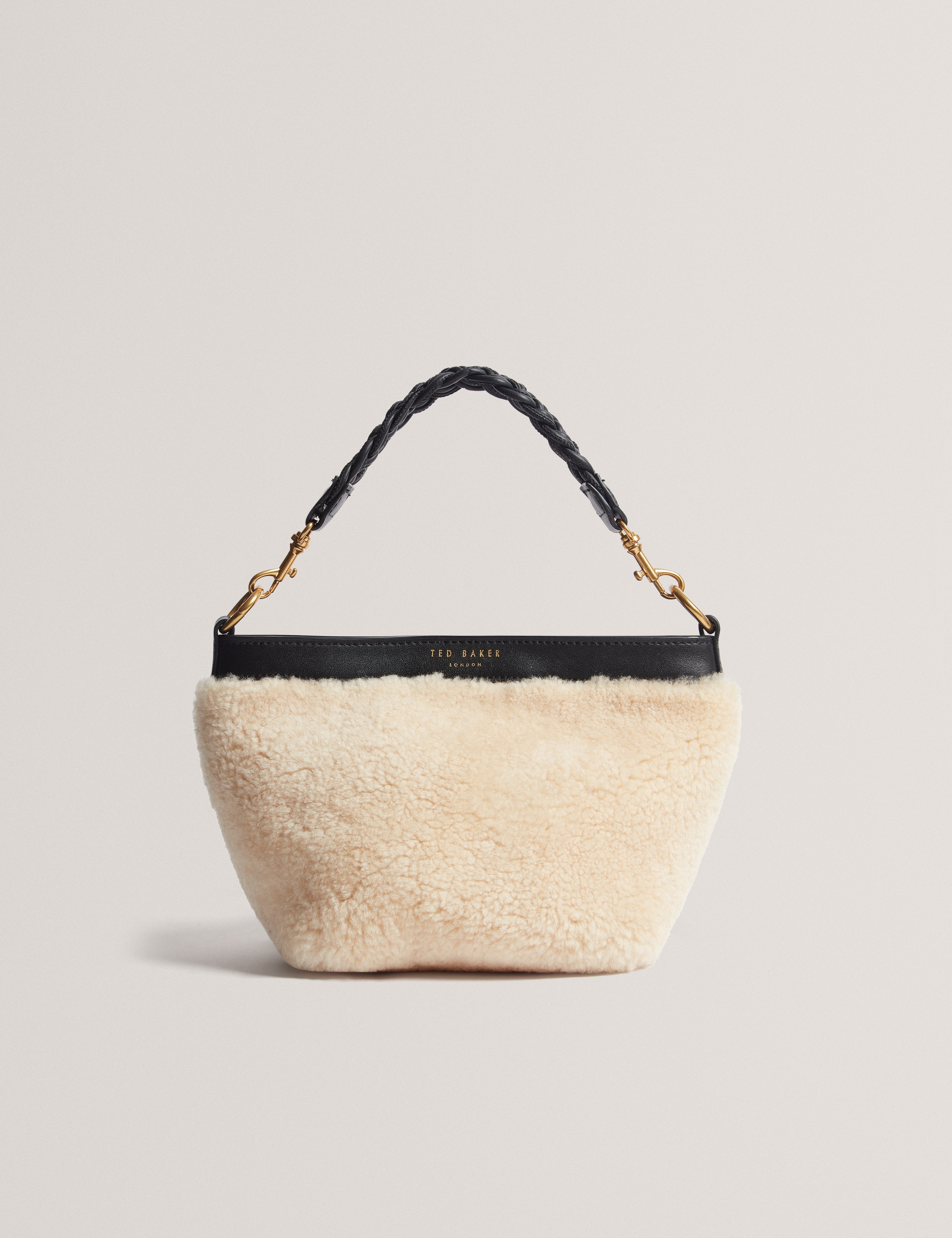 Sherbaa Shearling Leather Weave Handle Crossbody Black