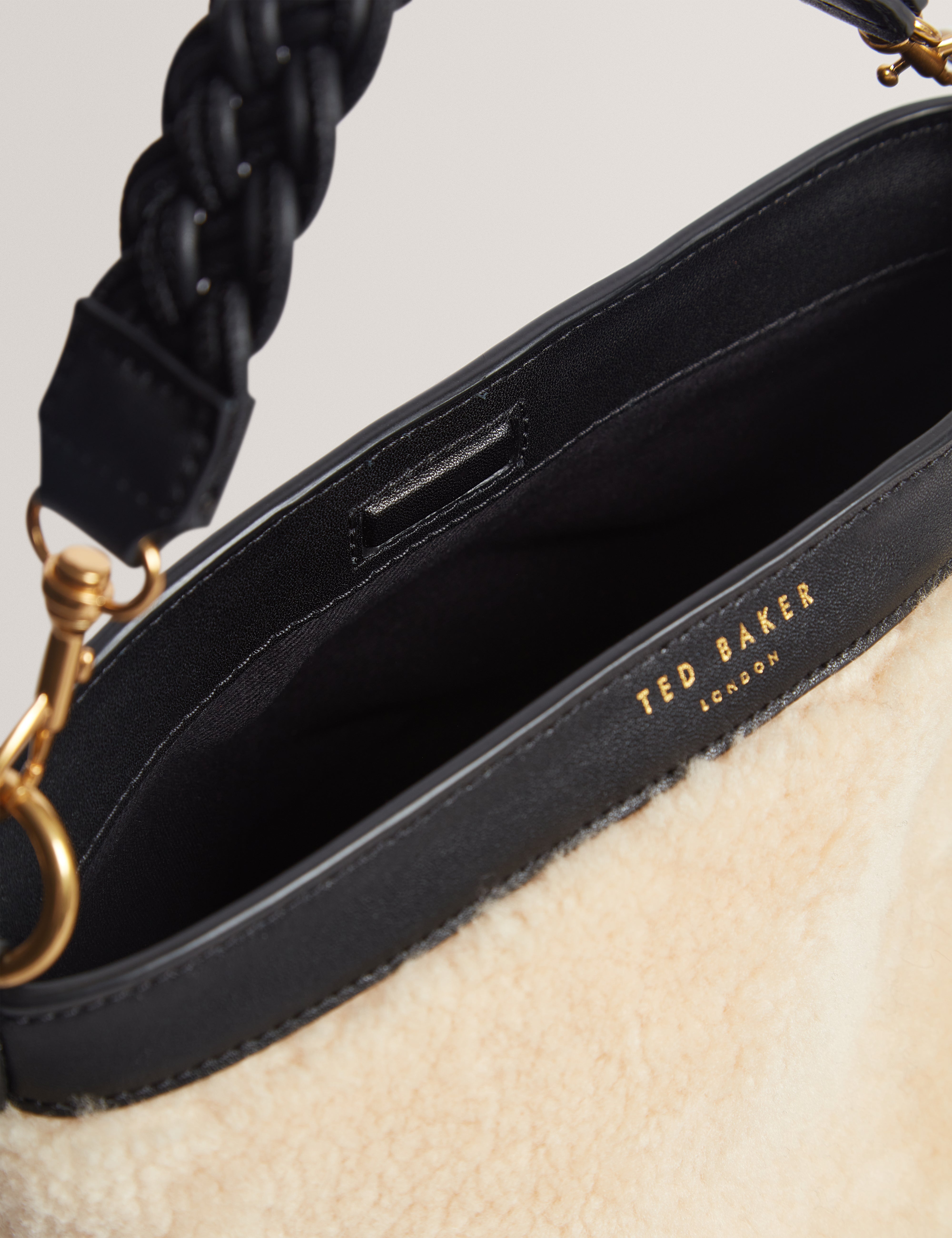 Sherbaa Shearling Leather Weave Handle Crossbody Black