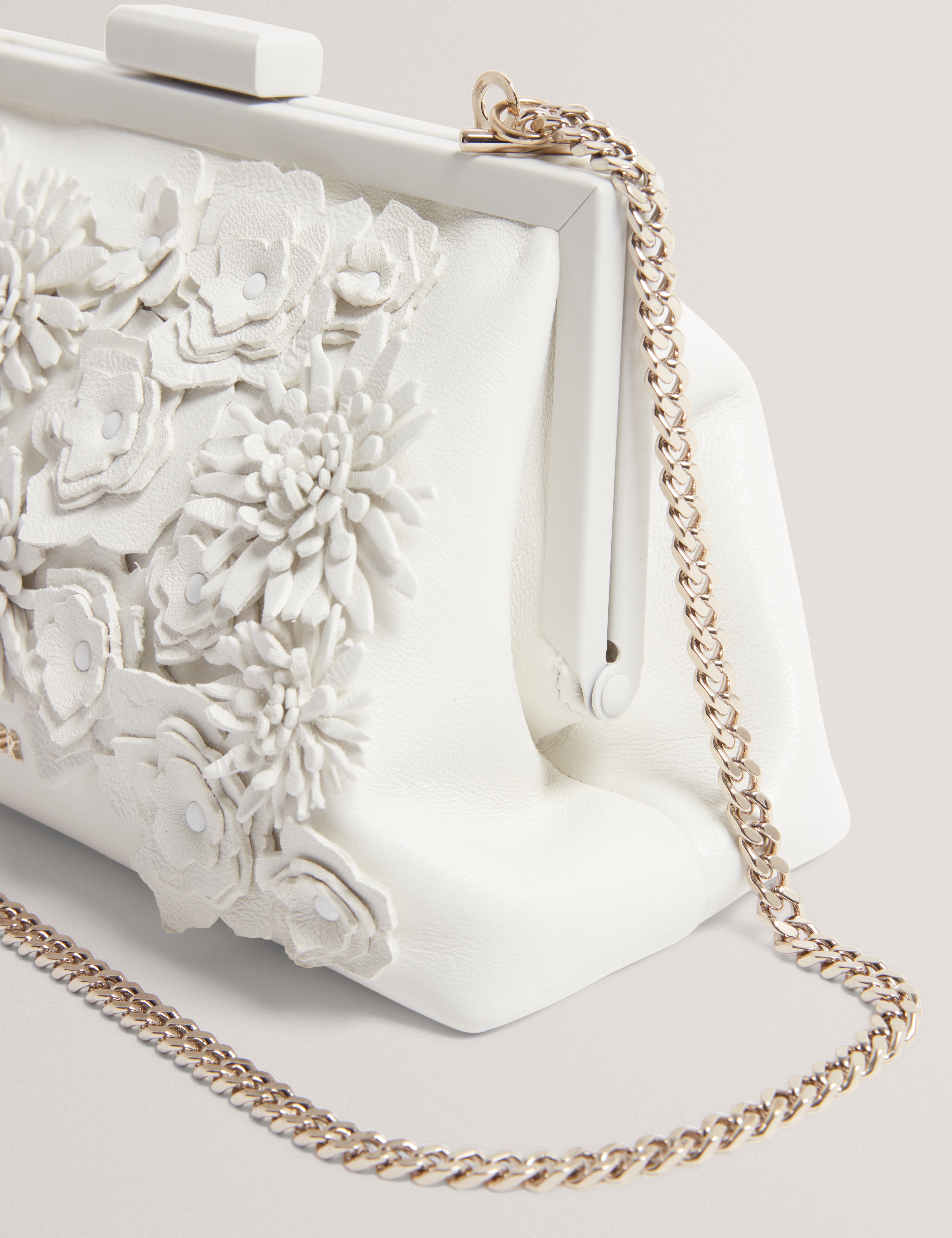 Fiorell Flower 3D Applique Clutch Bag White