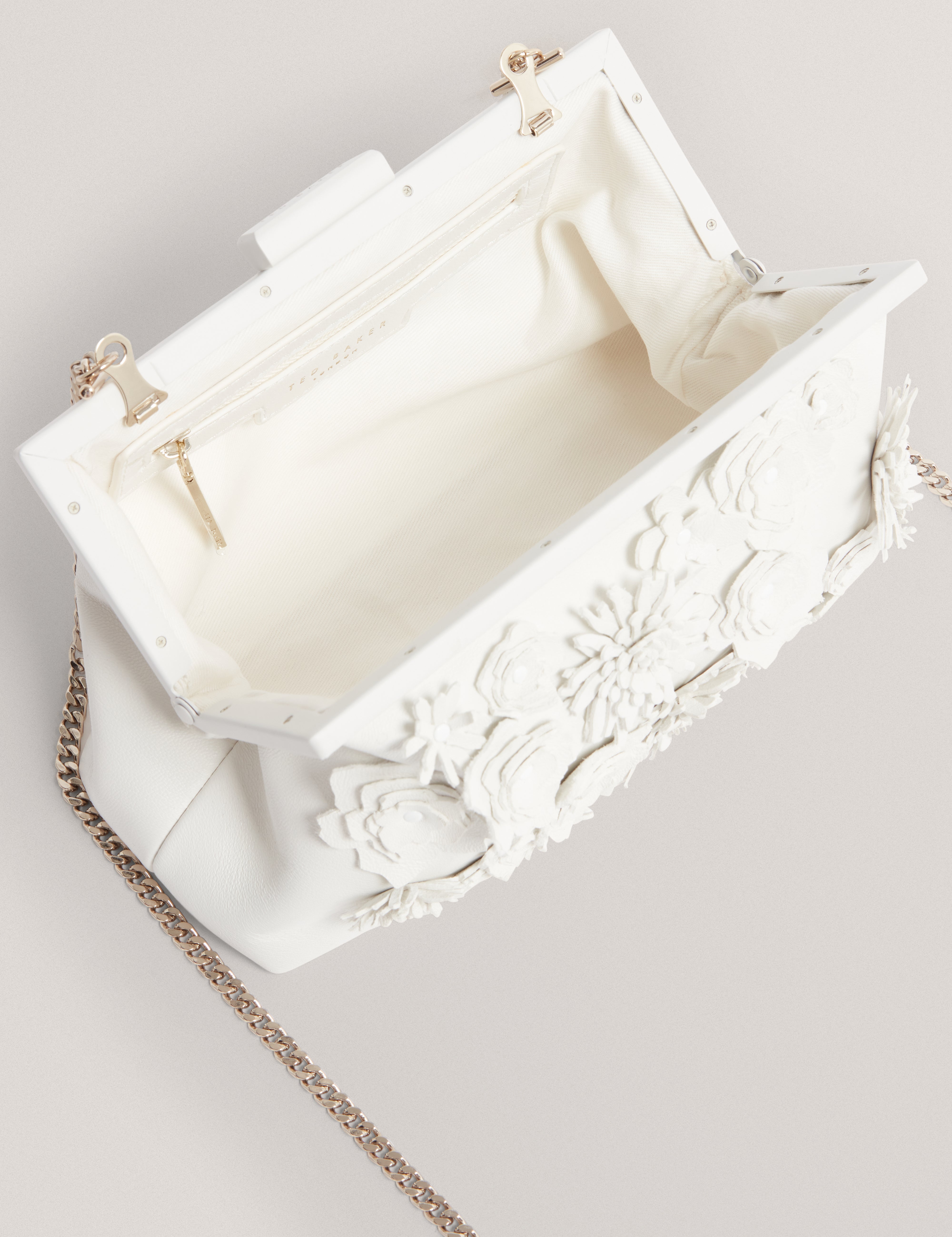 Fiorell Flower 3D Applique Clutch Bag White