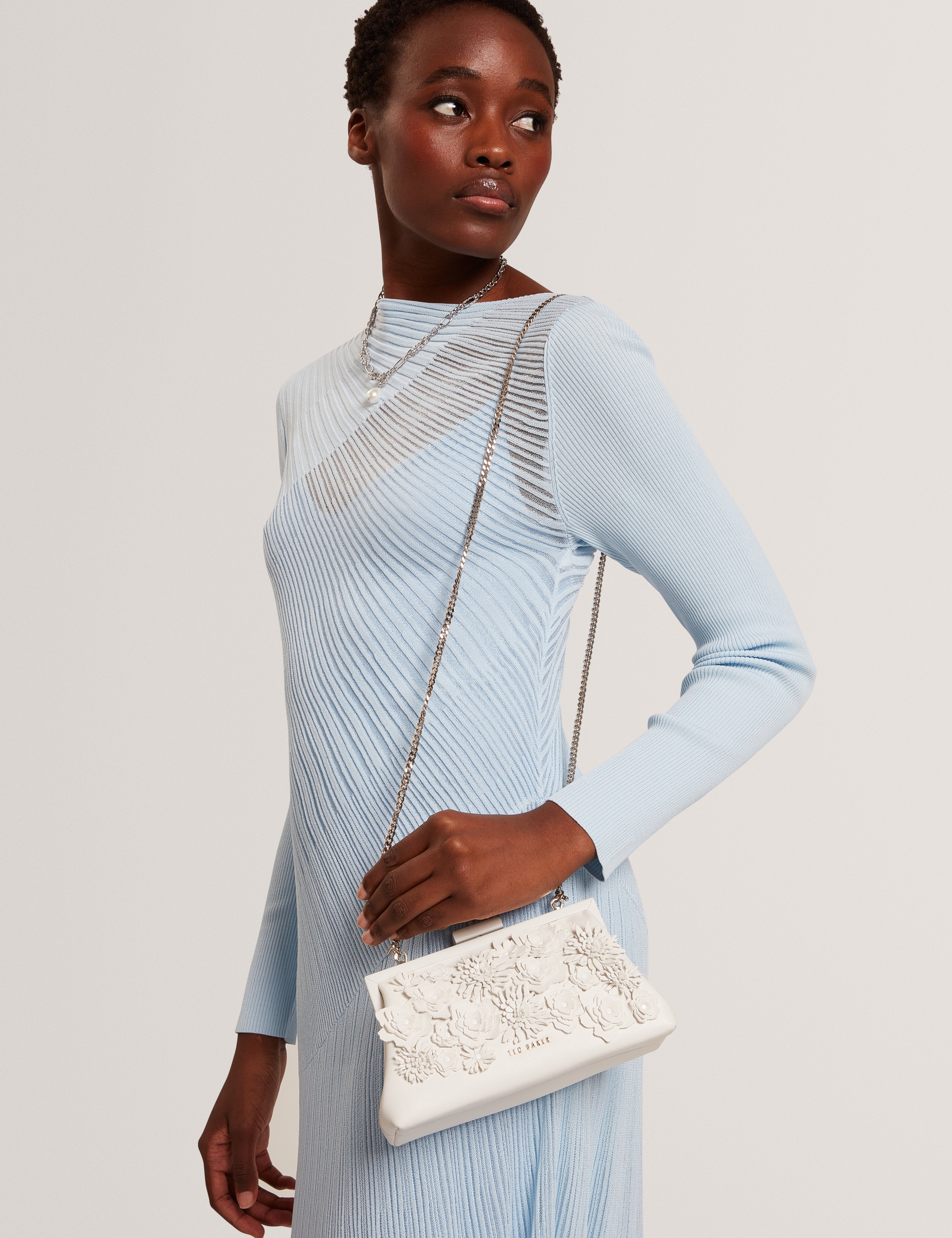 Fiorell Flower 3D Applique Clutch Bag White