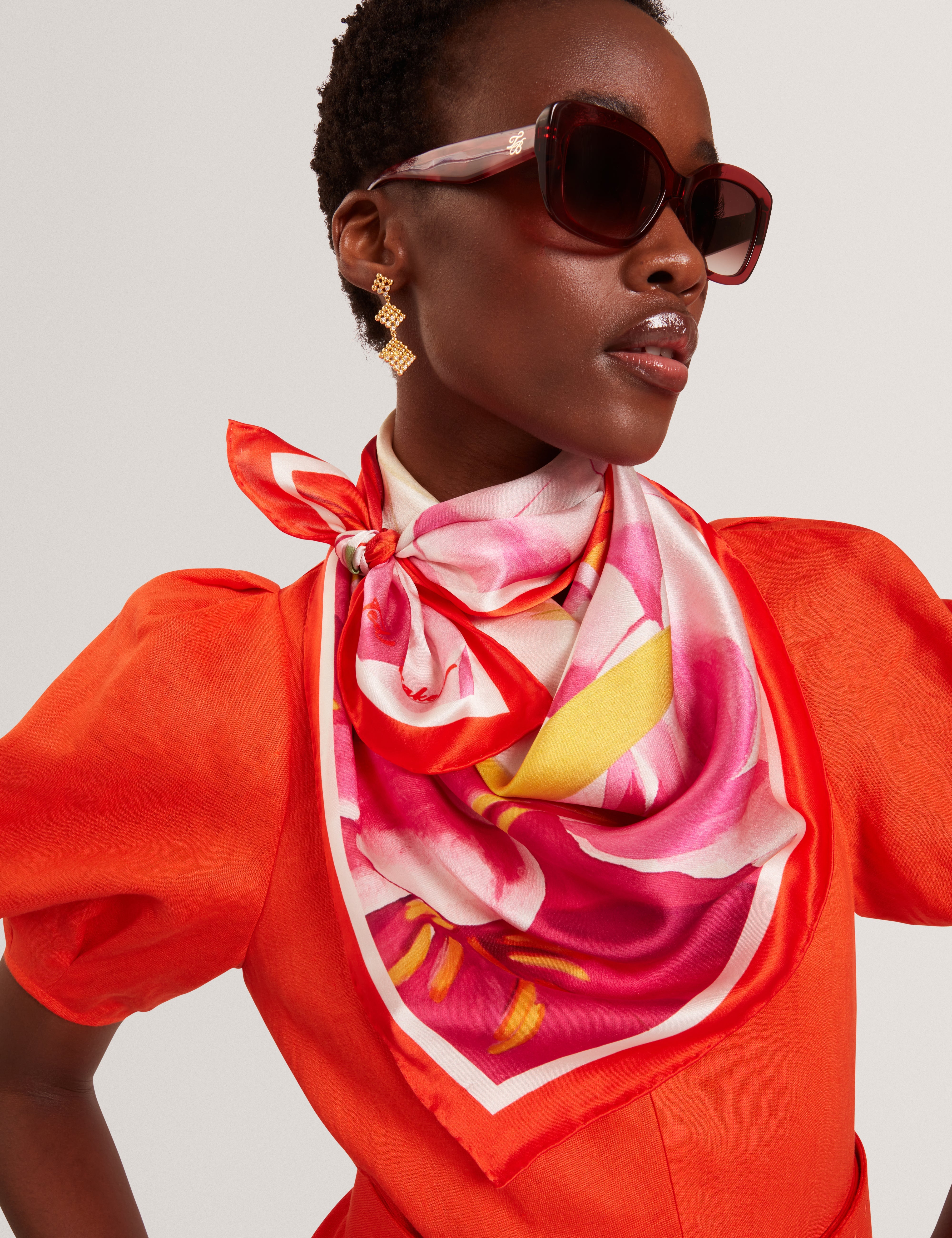 Shop Amadia Floral Bloom Silk Square Scarf Redfor Women Online