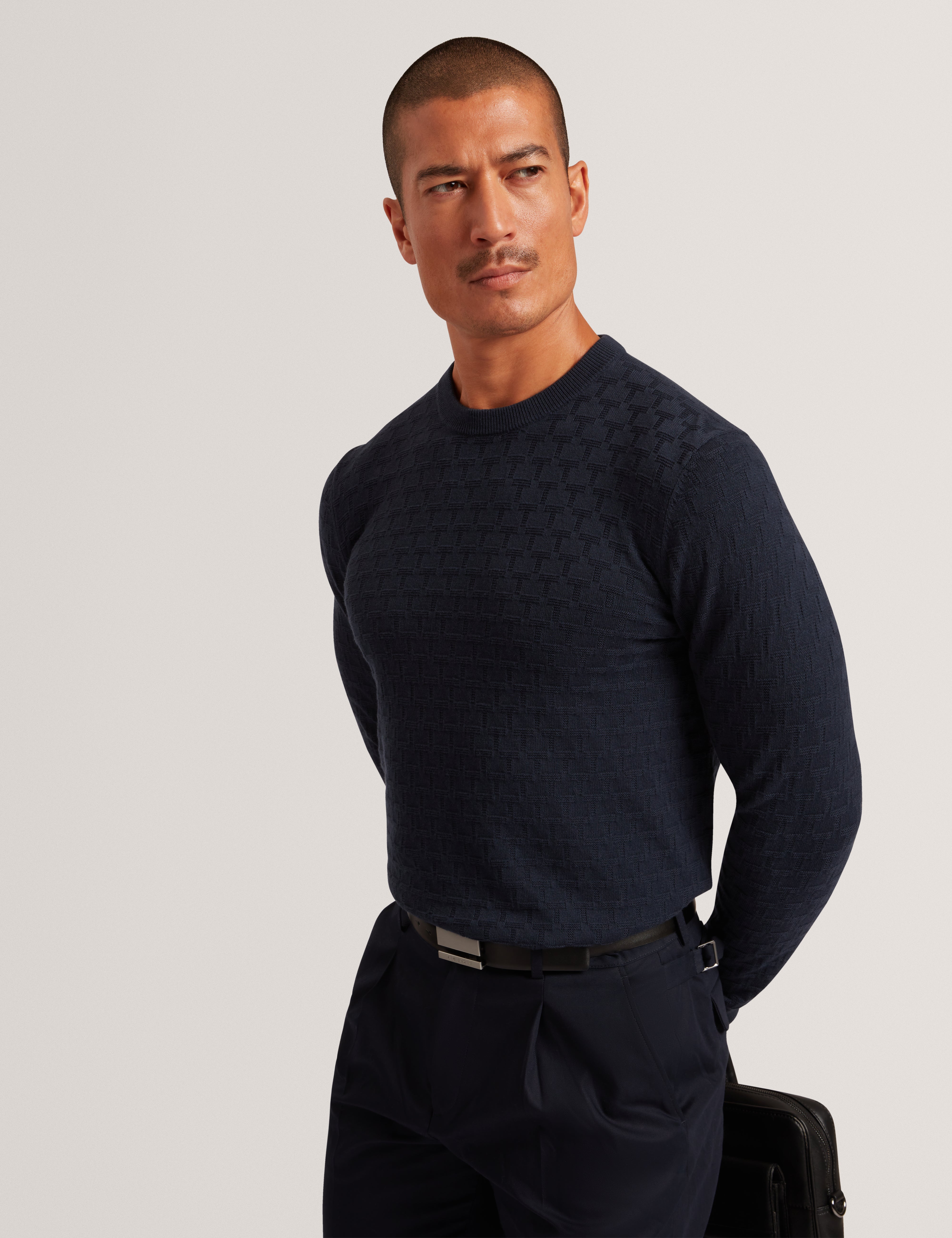 Sainsy T Stitch Crew Neck Navy