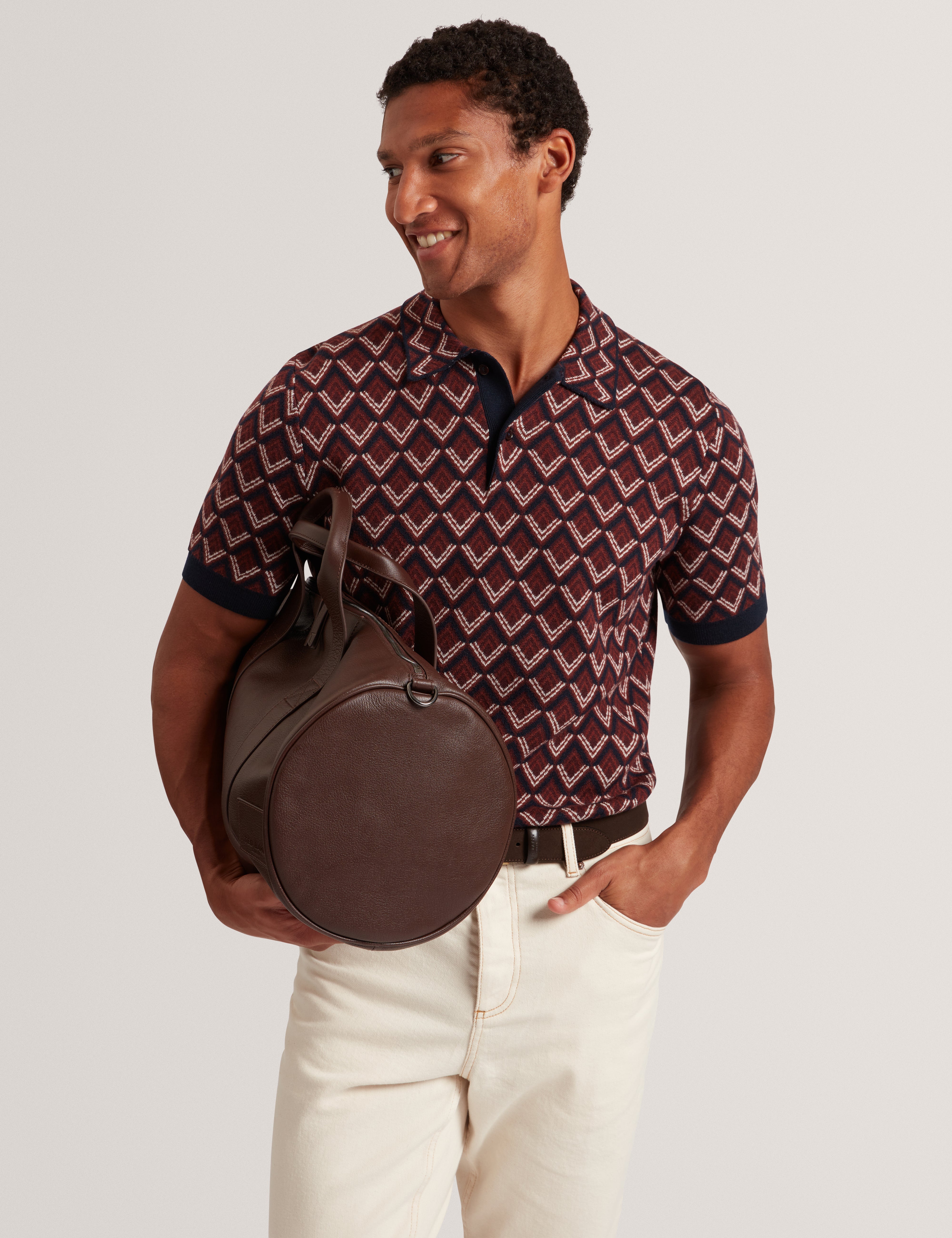 Melvvin Ss Geo Jacquard Knit Polo Maroon