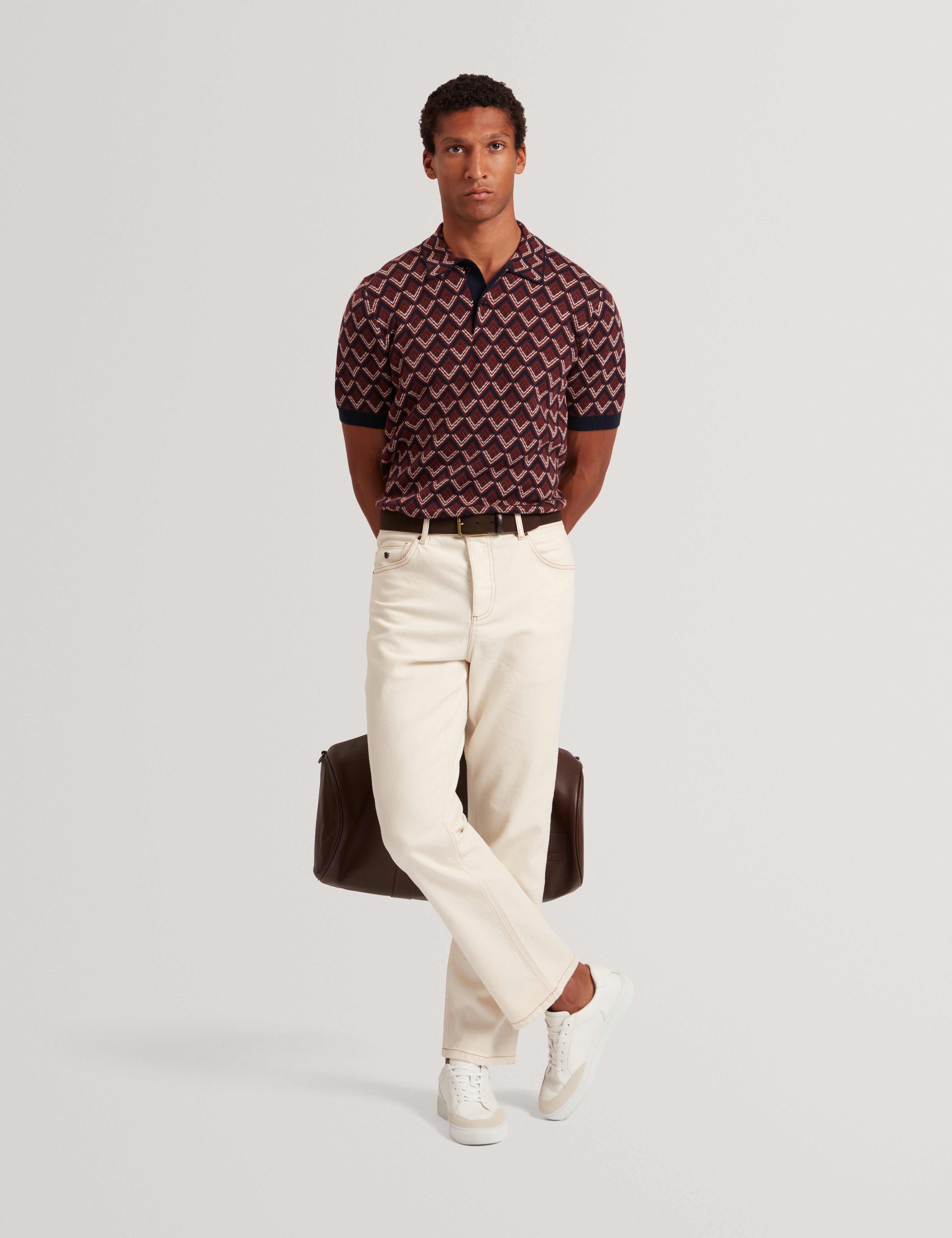 Melvvin Ss Geo Jacquard Knit Polo Maroon