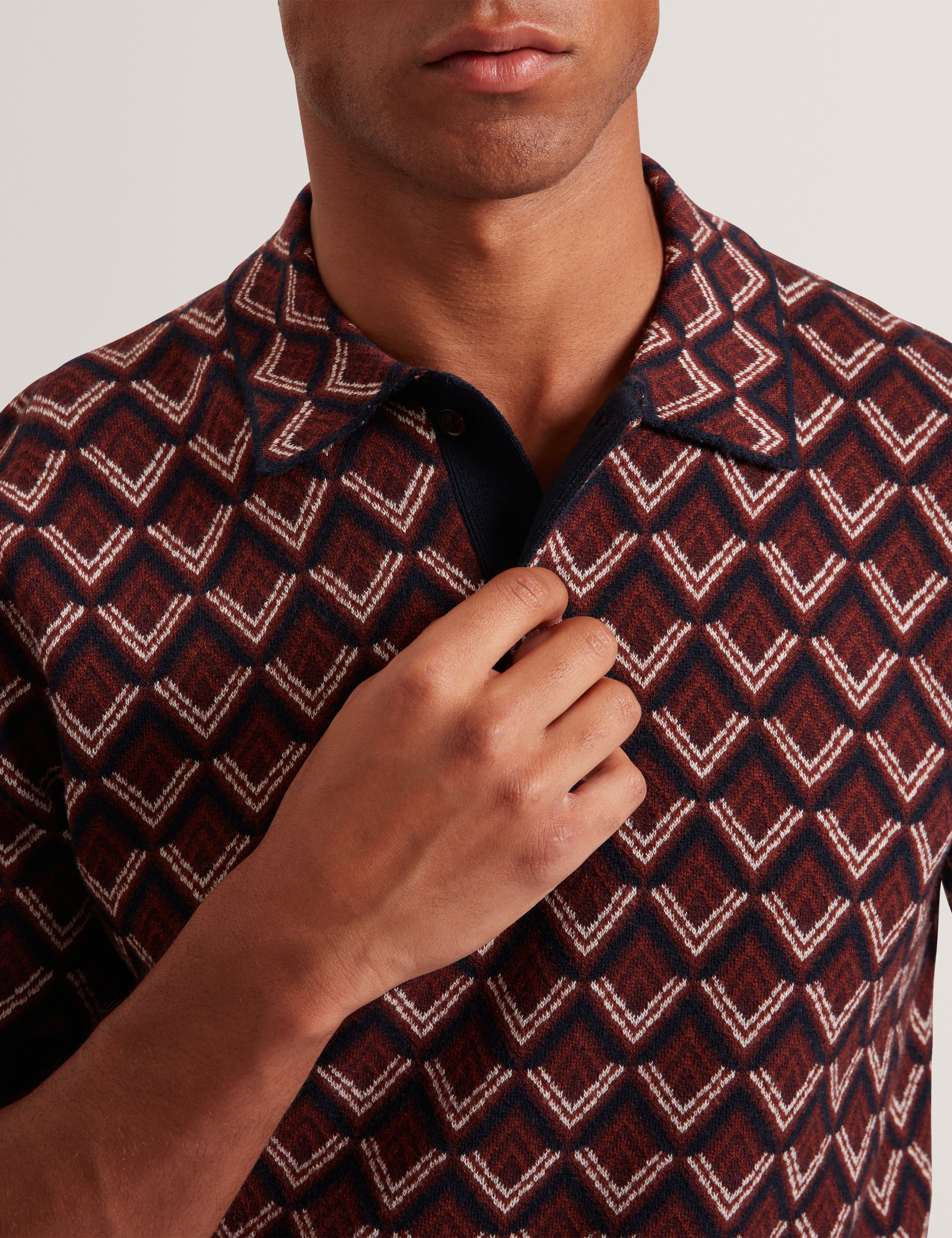 Melvvin Ss Geo Jacquard Knit Polo Maroon