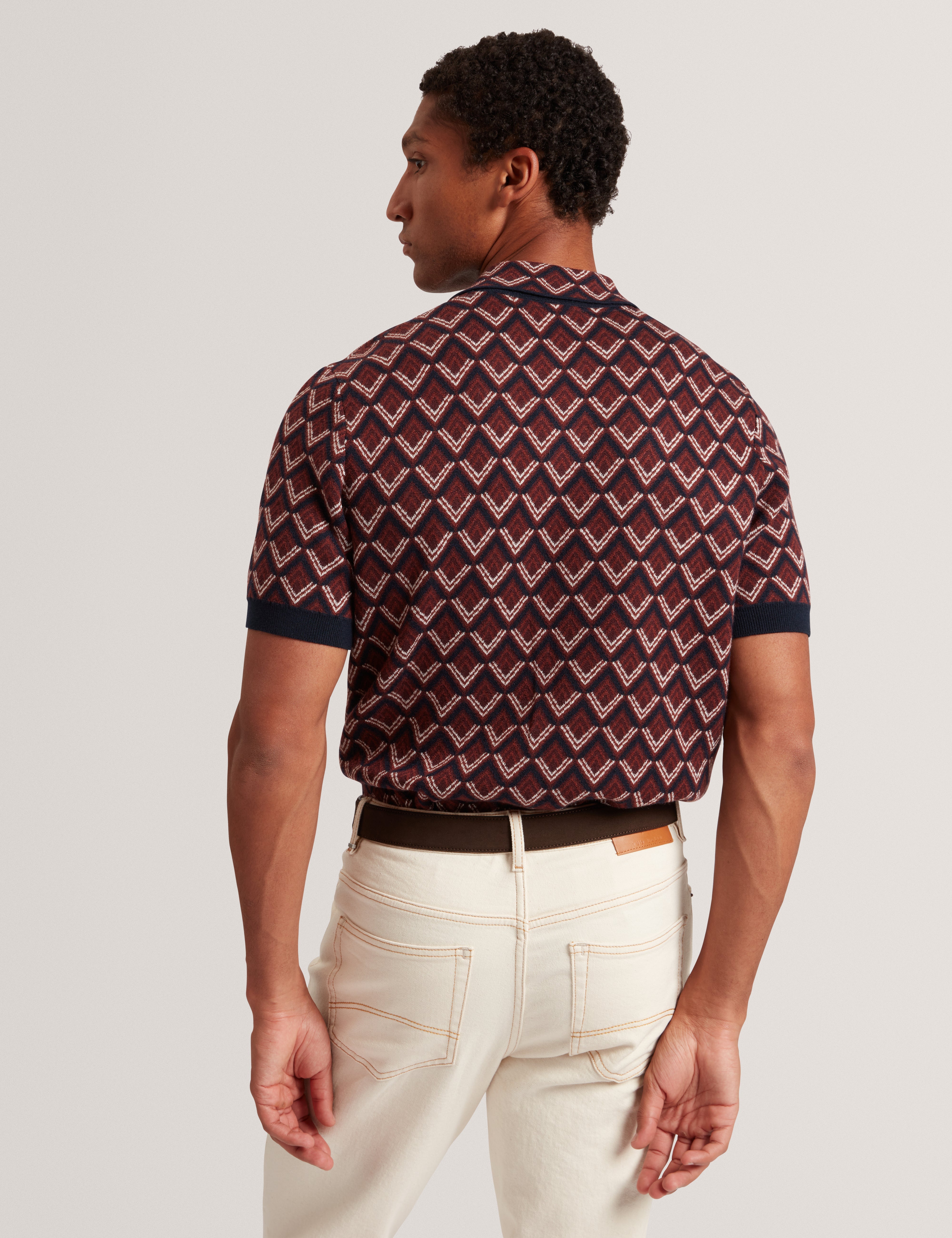 Melvvin Ss Geo Jacquard Knit Polo Maroon