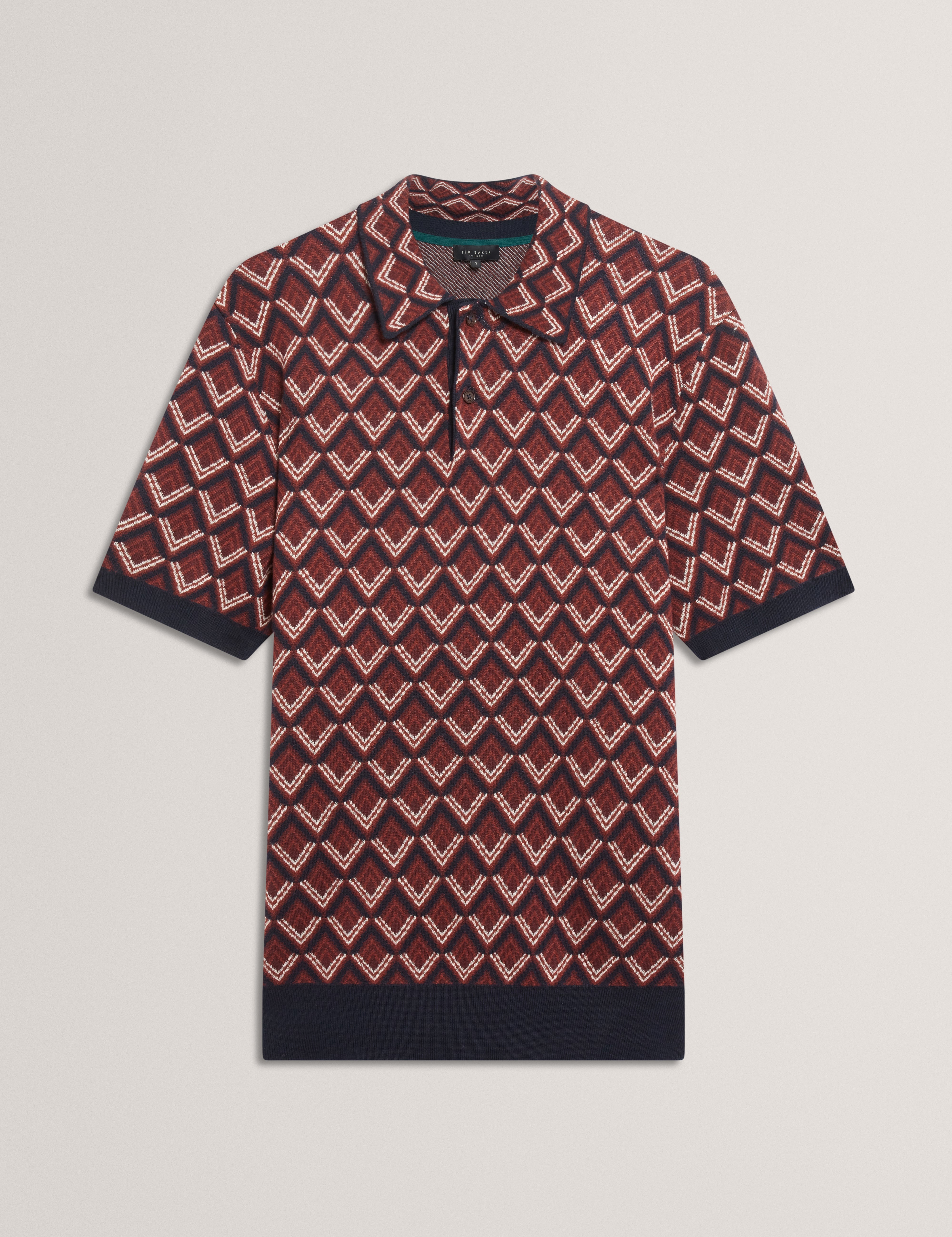 Melvvin Ss Geo Jacquard Knit Polo Maroon