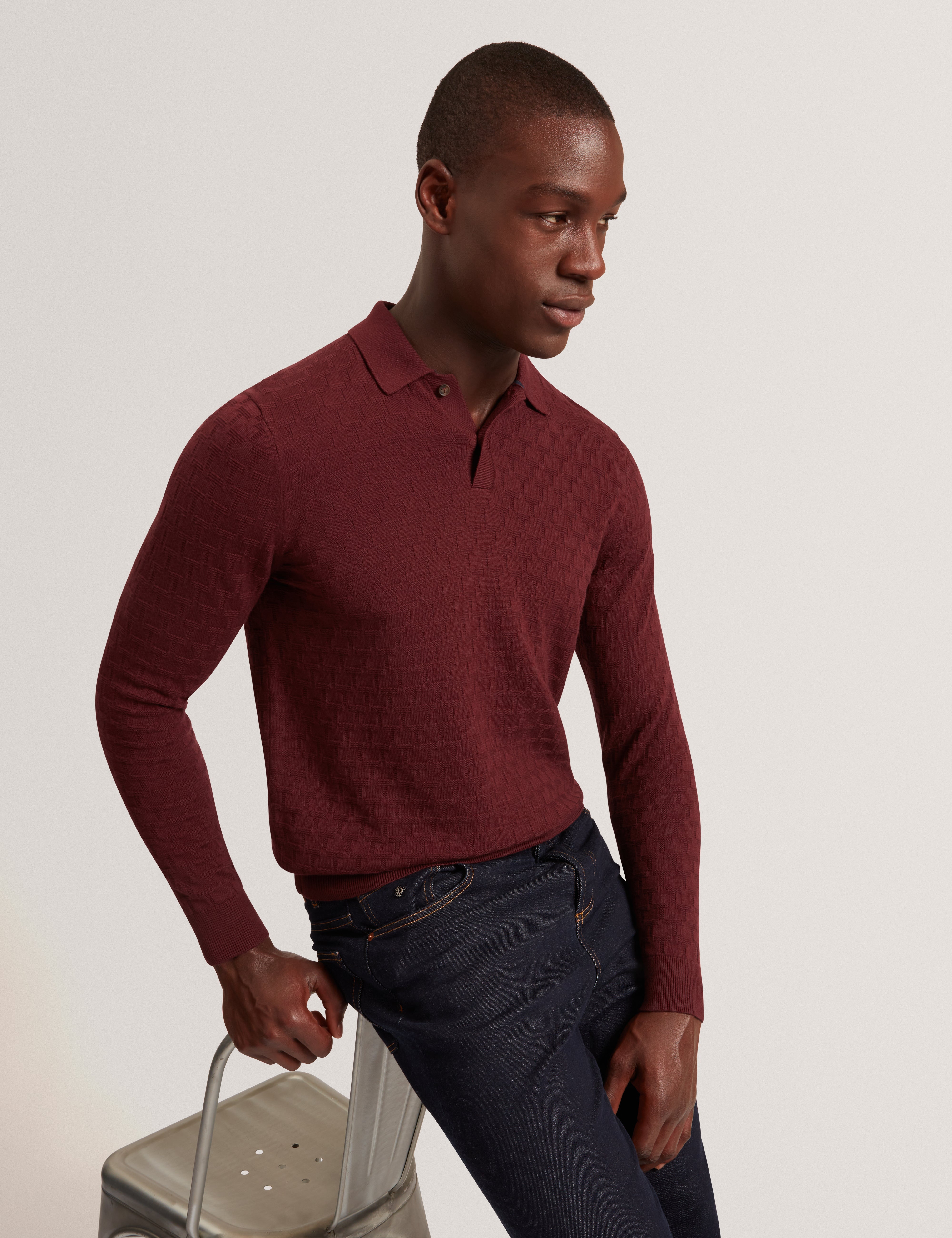 Gaten Ls T Stitch Polo Maroon