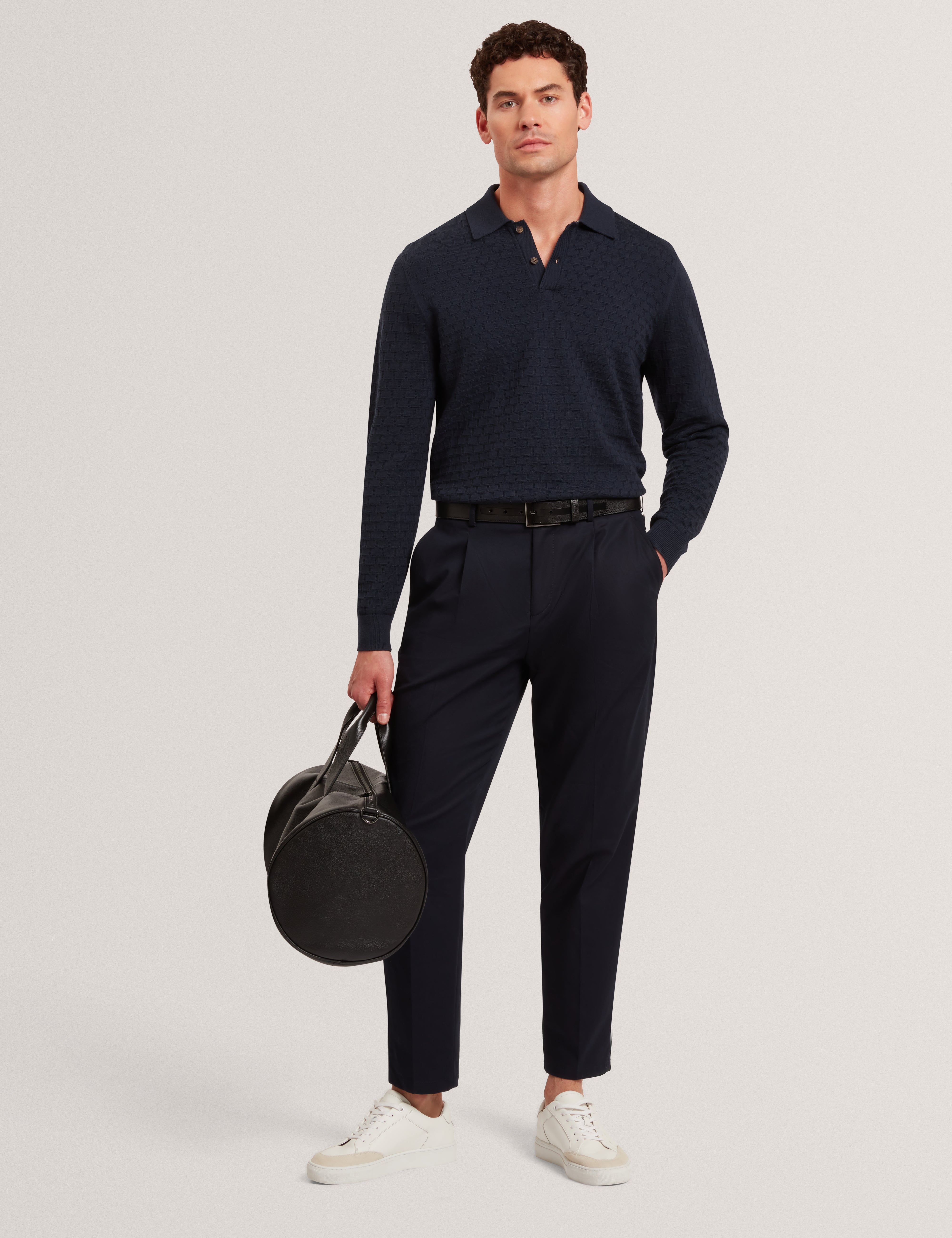 Gaten Long Sleeve T Stitch Polo Navy