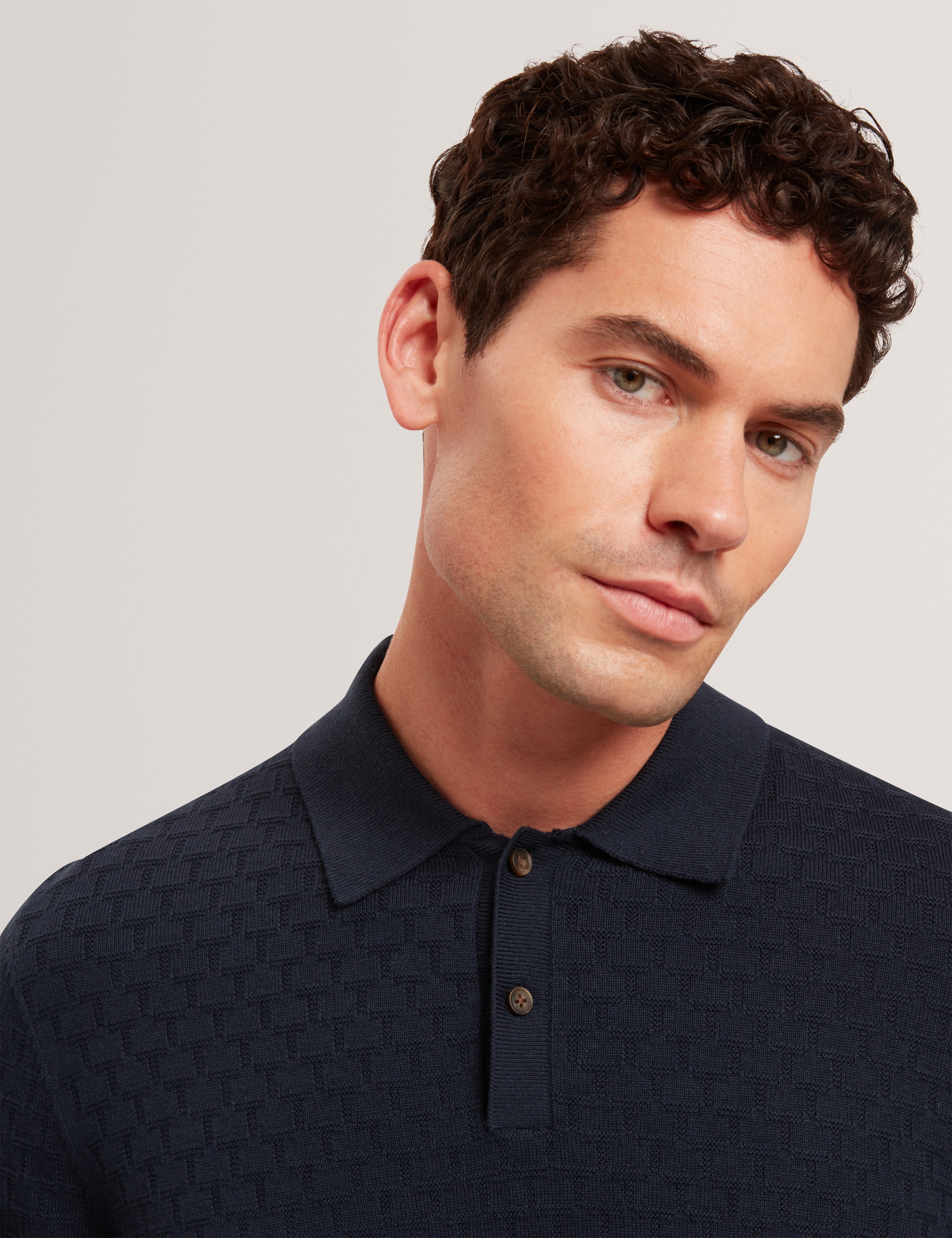Gaten Long Sleeve T Stitch Polo Navy