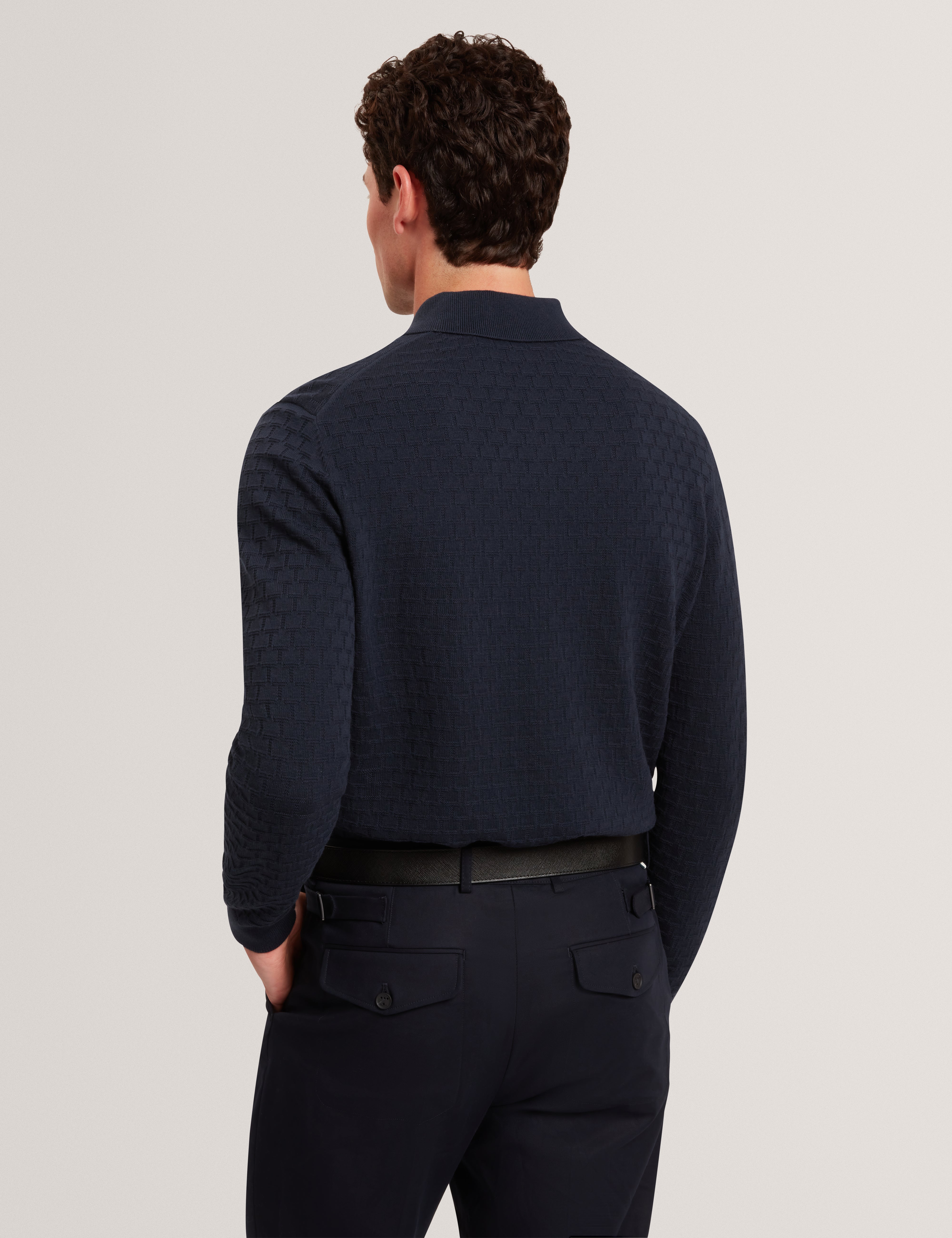 Gaten Long Sleeve T Stitch Polo Navy