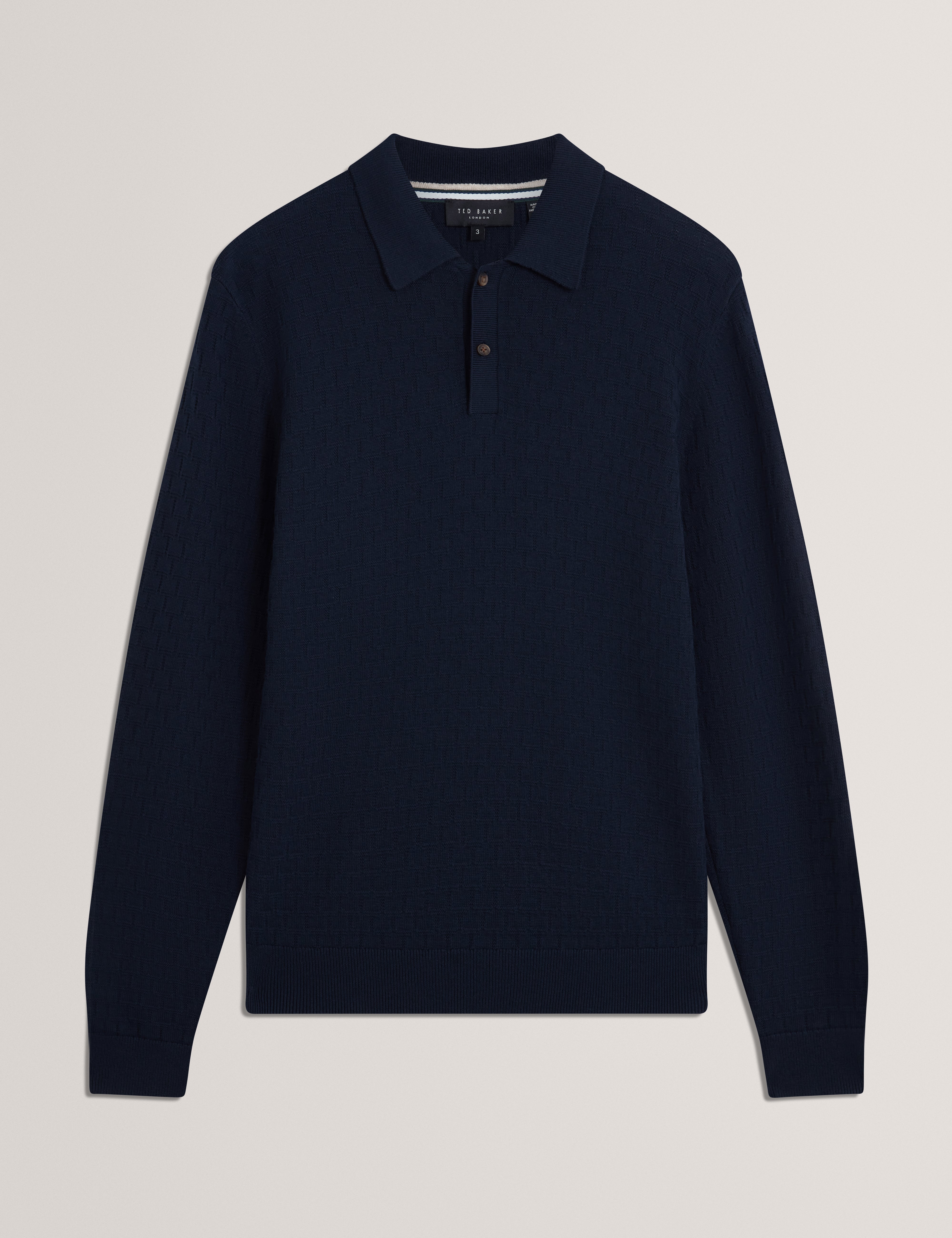 Gaten Long Sleeve T Stitch Polo Navy