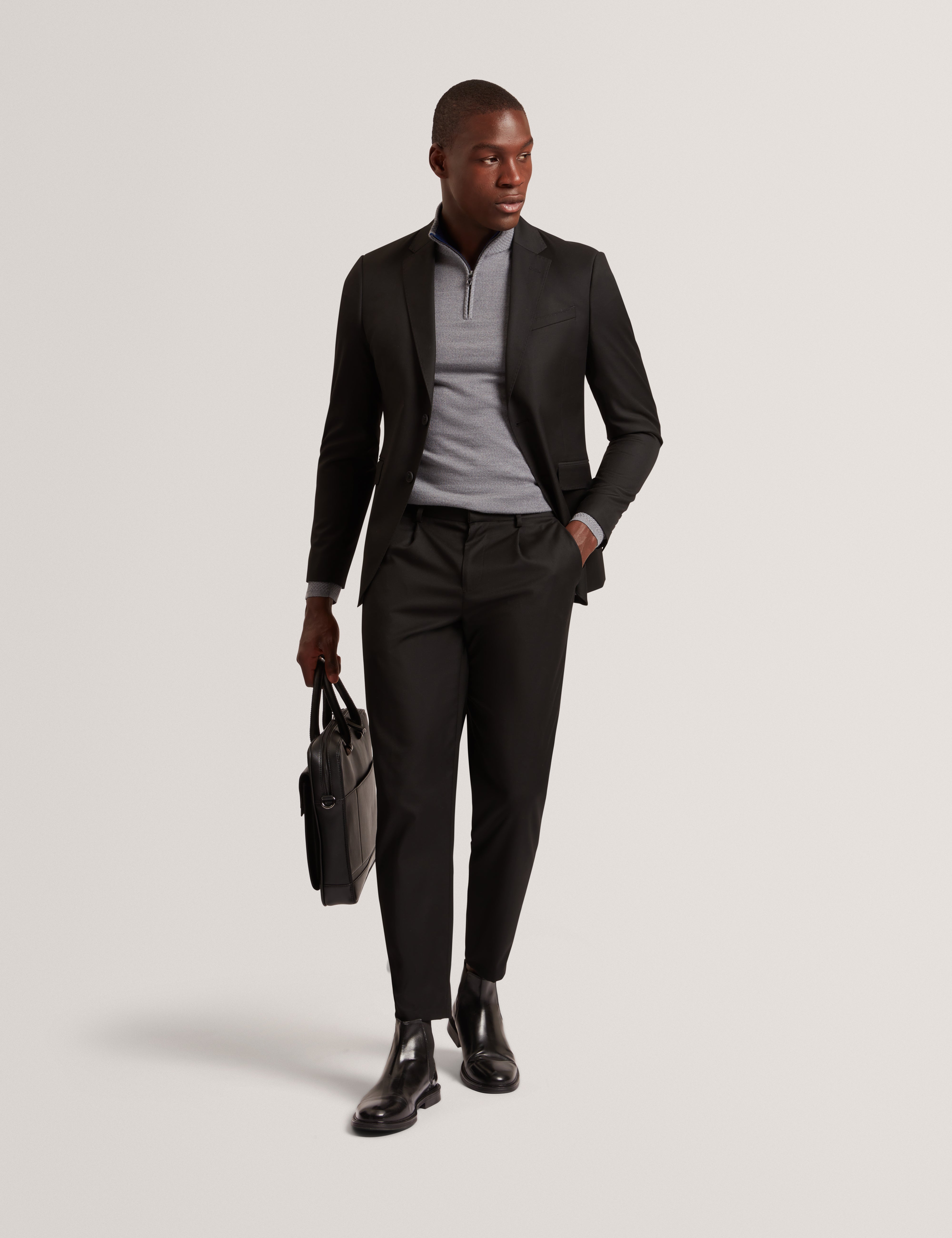 Clouden Branded Merino Half Zip Mid-Grey