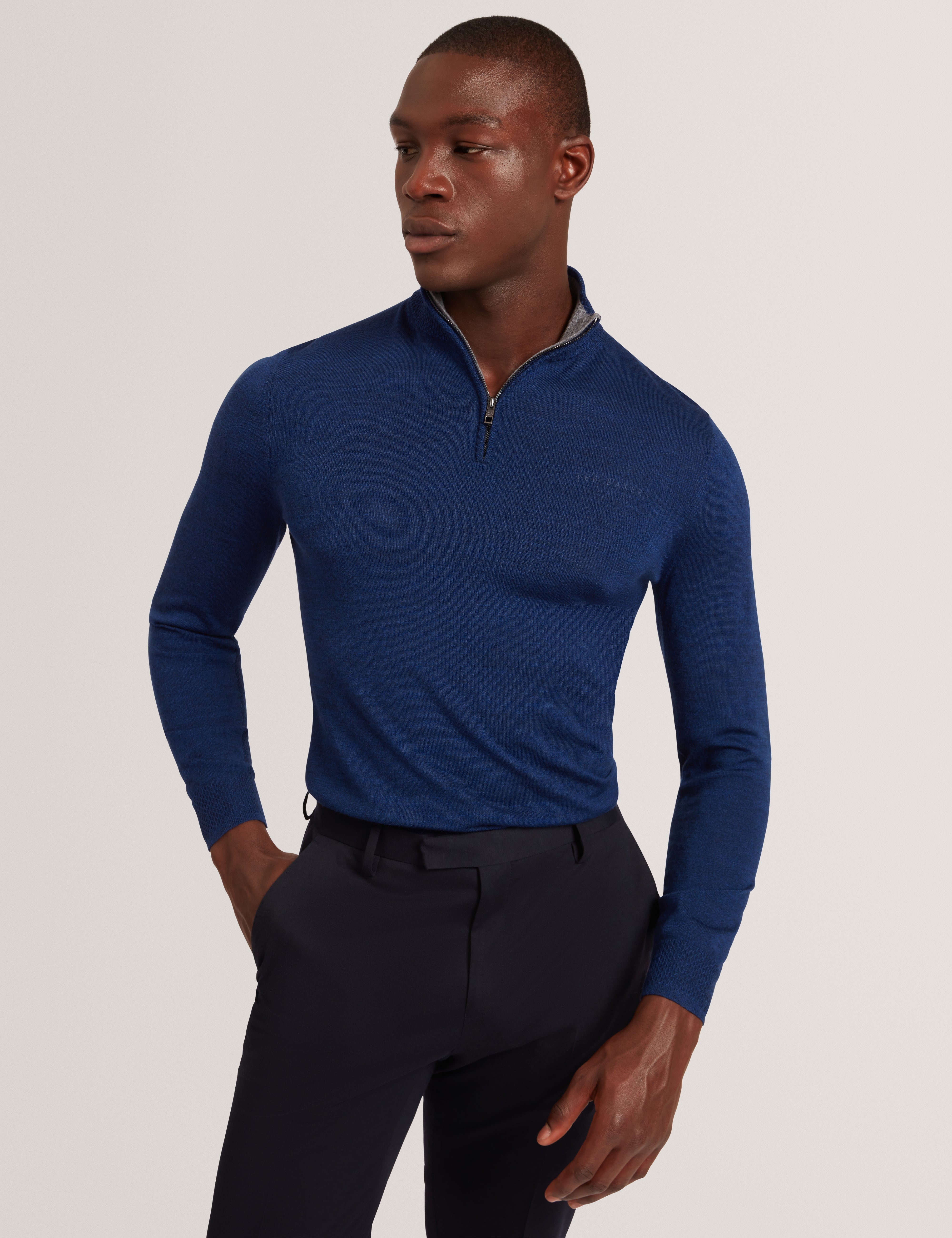 Clouden Branded Merino Half Zip Navy