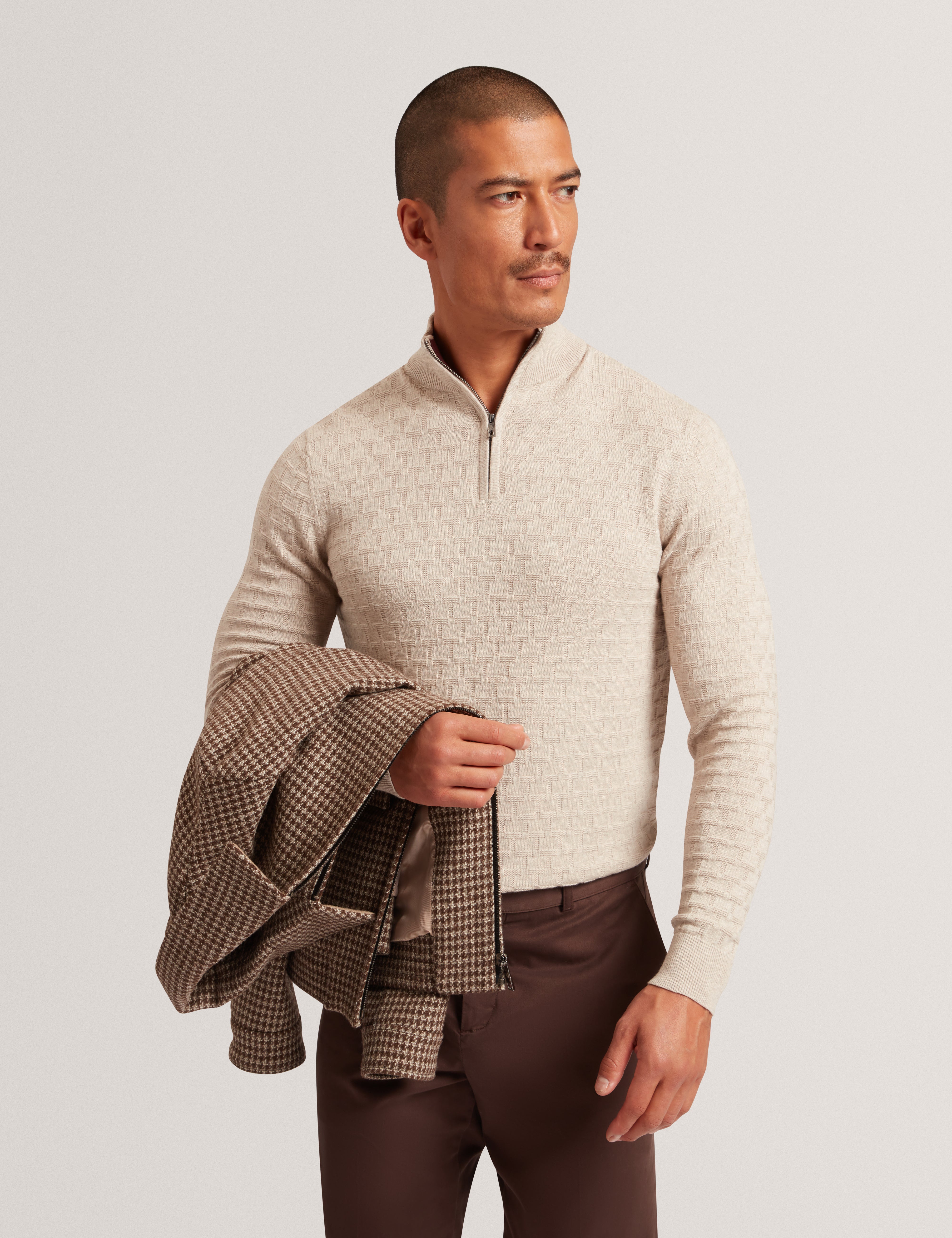 Jeremee T Stitch Half Zip Natural