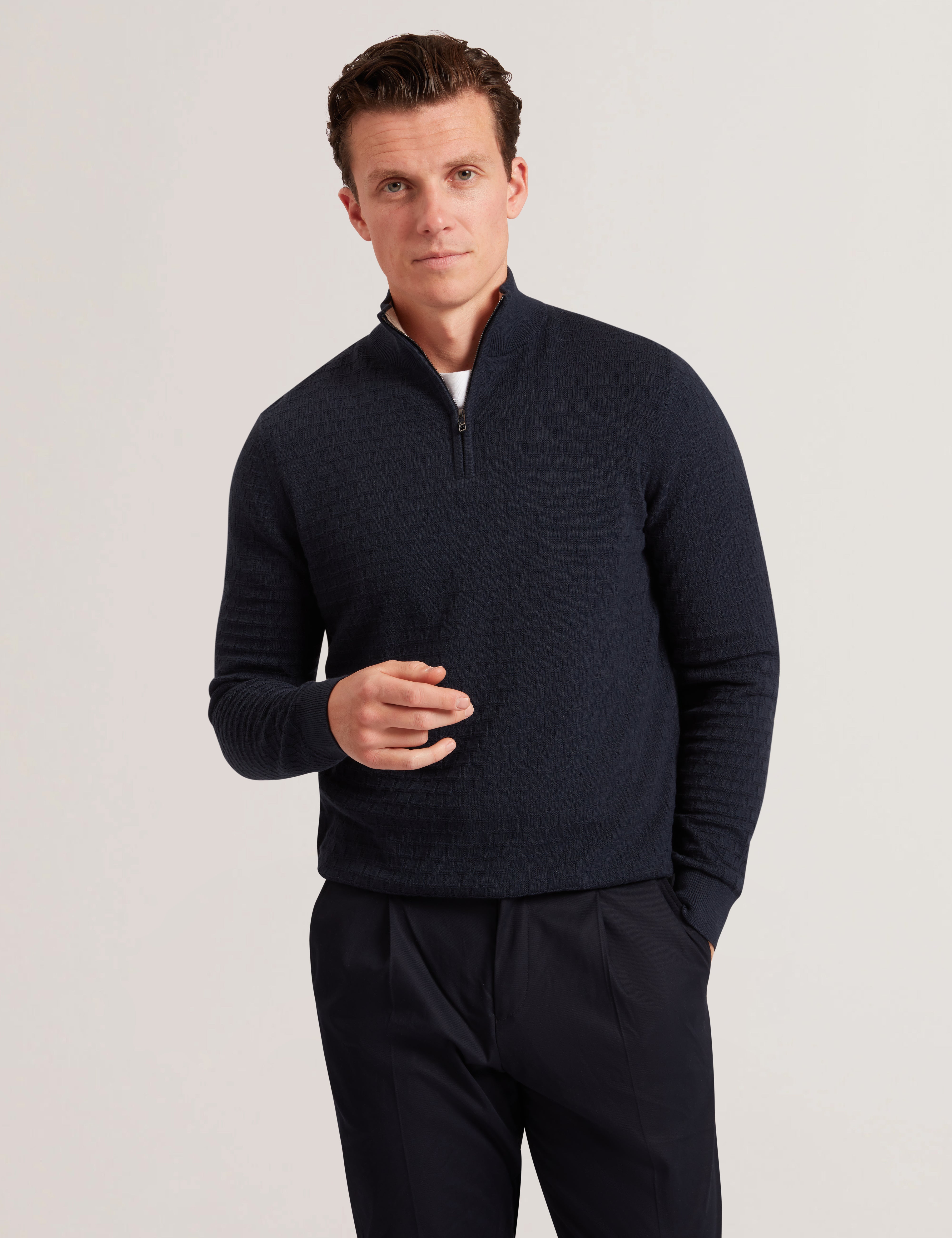Jeremee T Stitch Half Zip Navy