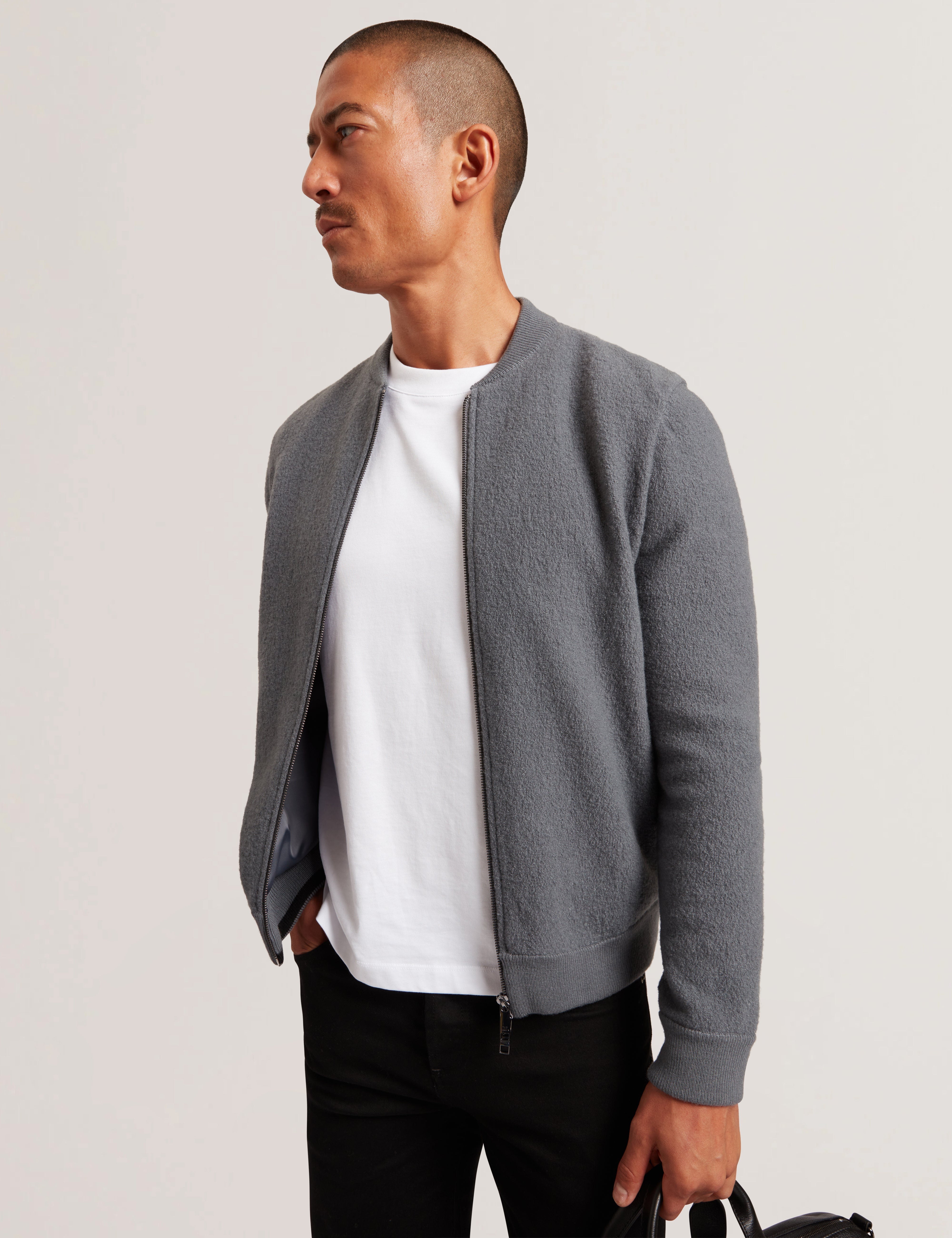 Mortimr Boucle Wool Bomber Jacket Dk-Grey