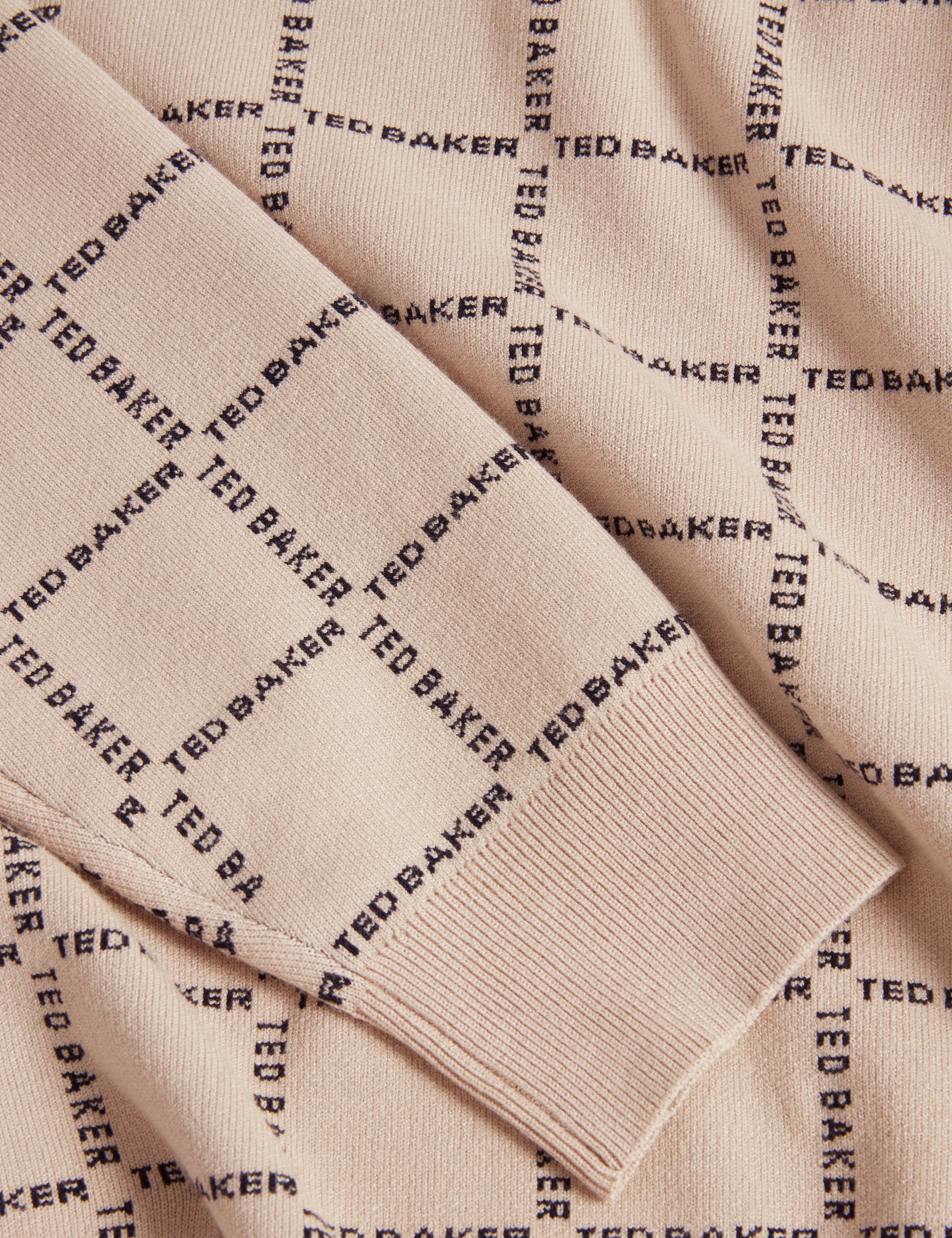 Hysand Short Sleeve Branded Check Crew Neck Taupe