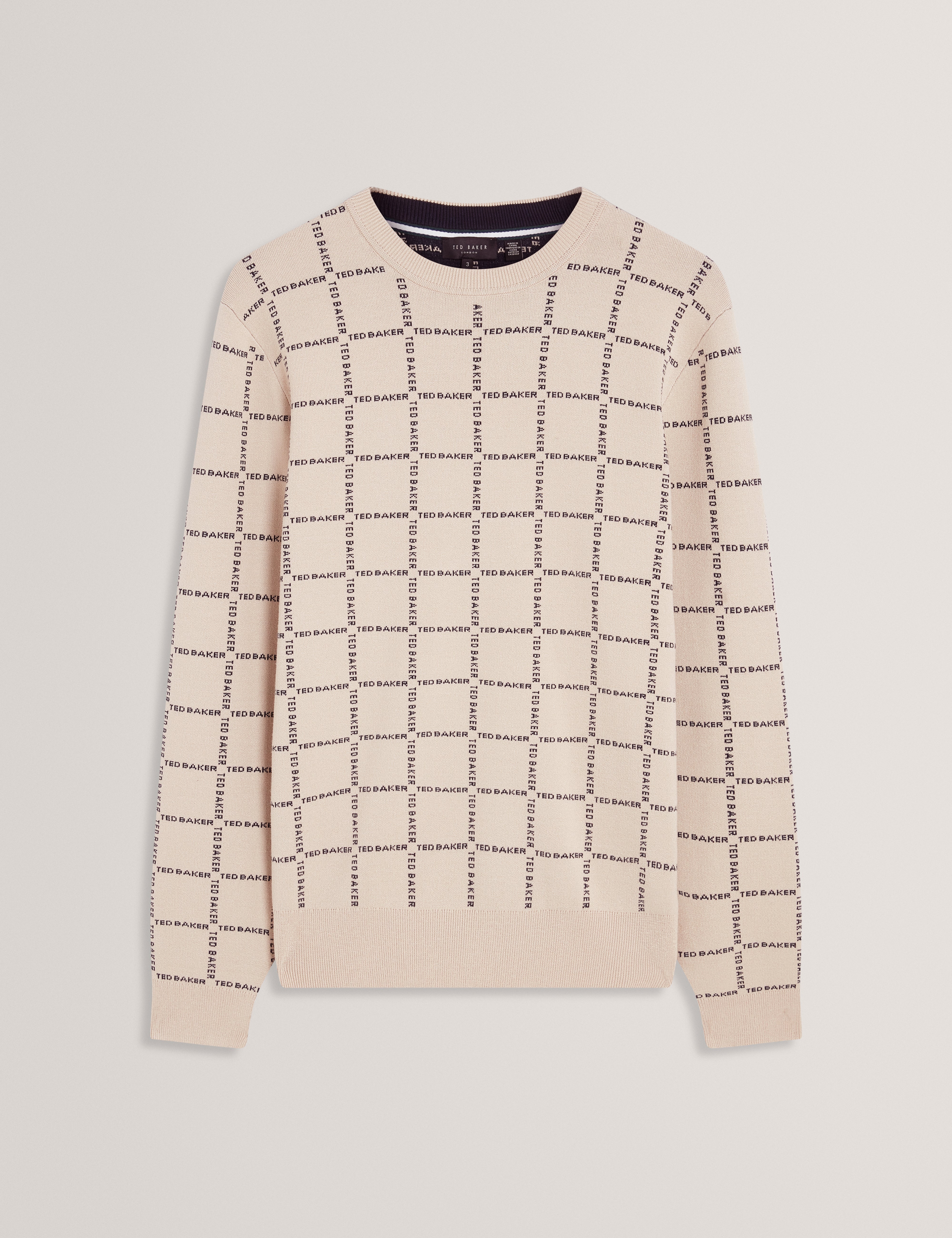 Hysand Short Sleeve Branded Check Crew Neck Taupe