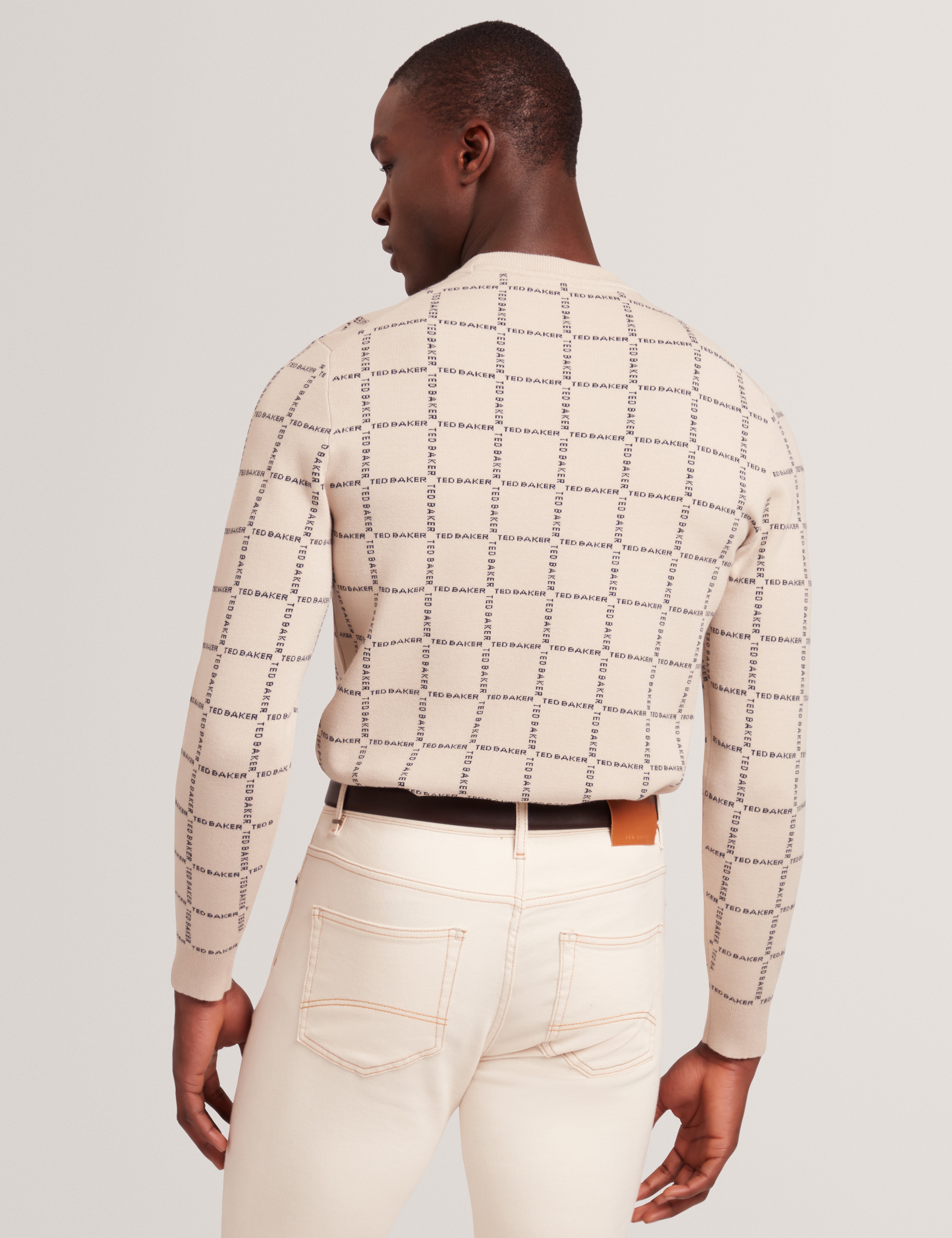 Hysand Short Sleeve Branded Check Crew Neck Taupe