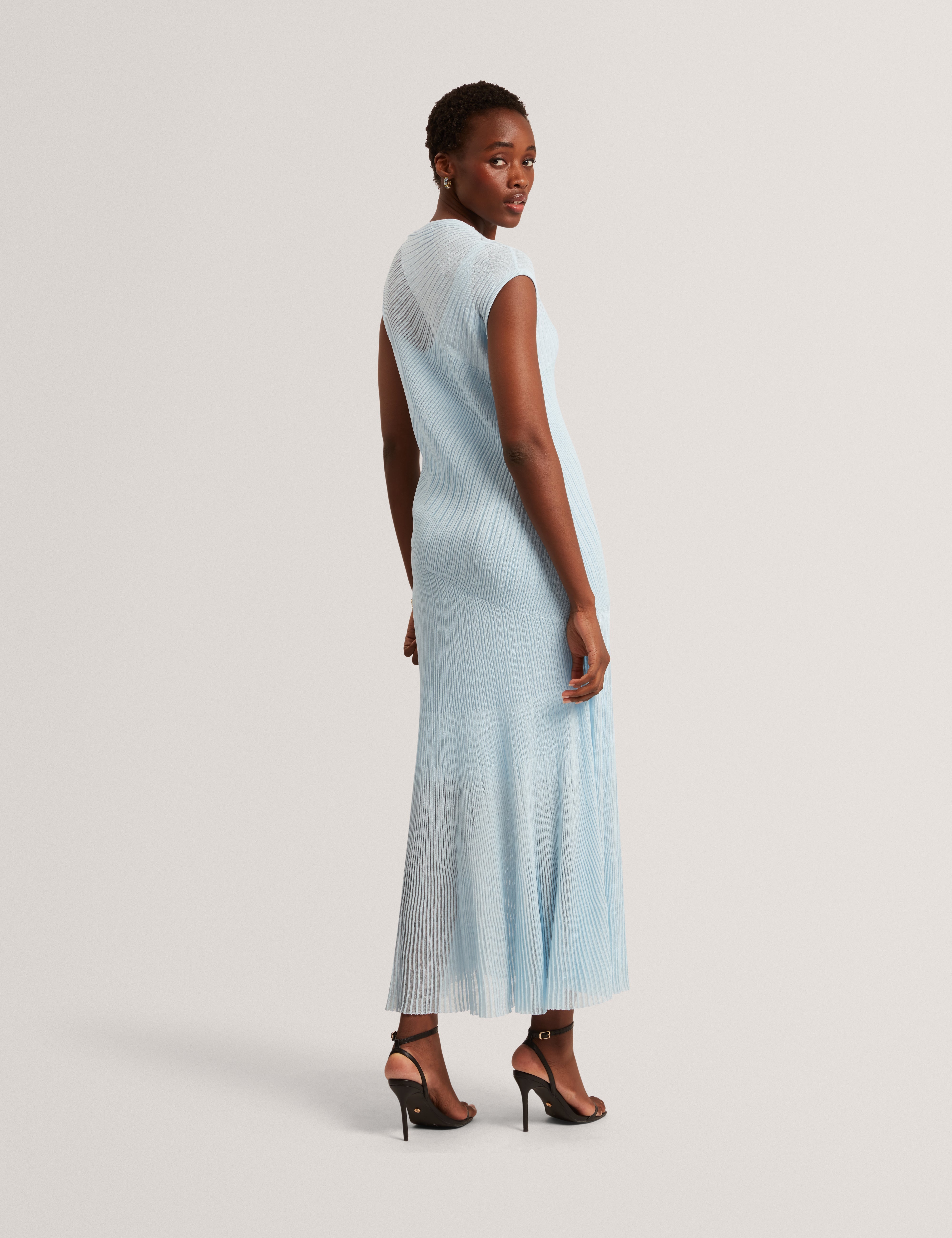 Celyina Sheer Detail Knit Midi Dress Pl-Blue