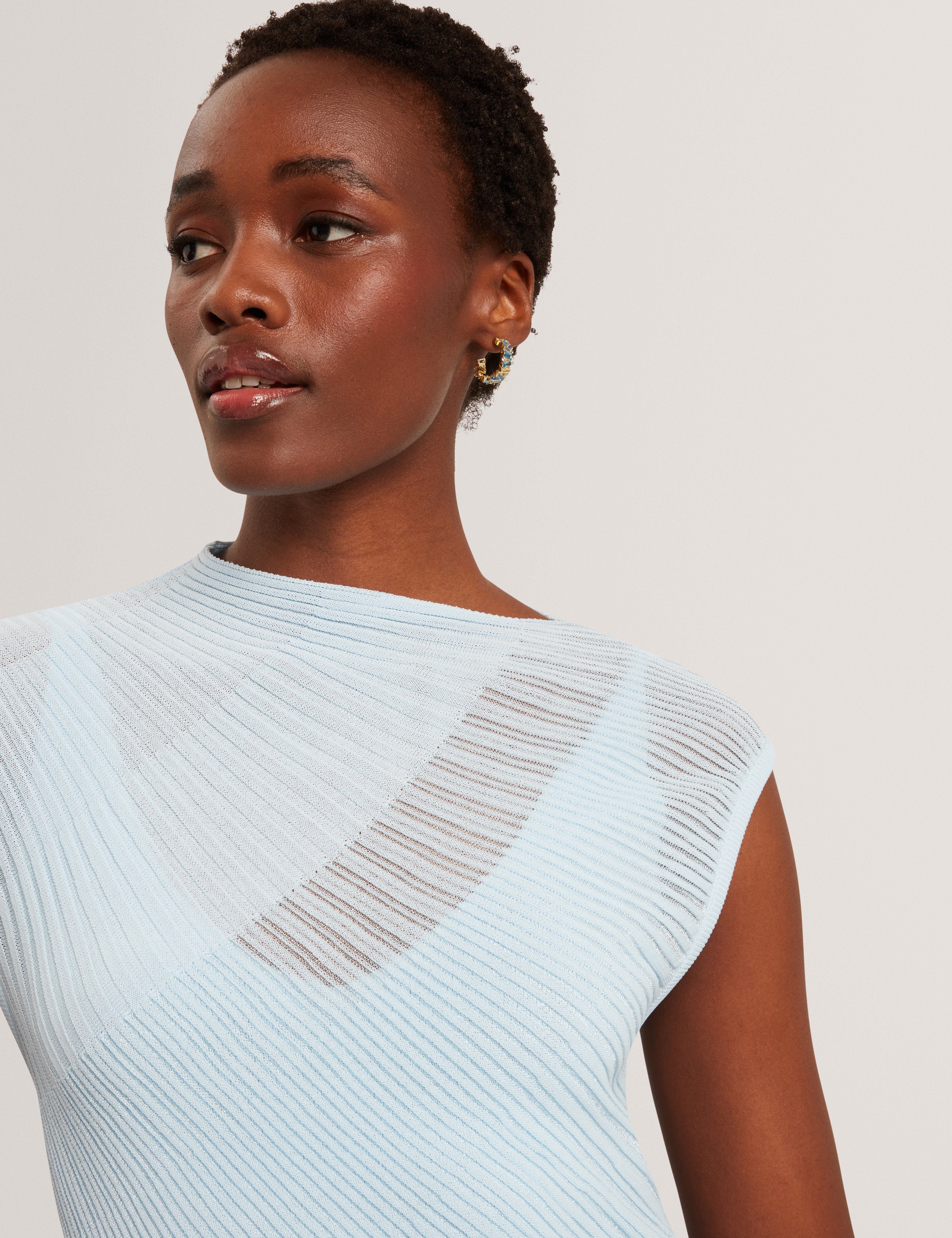 Celyina Sheer Detail Knit Midi Dress Pl-Blue