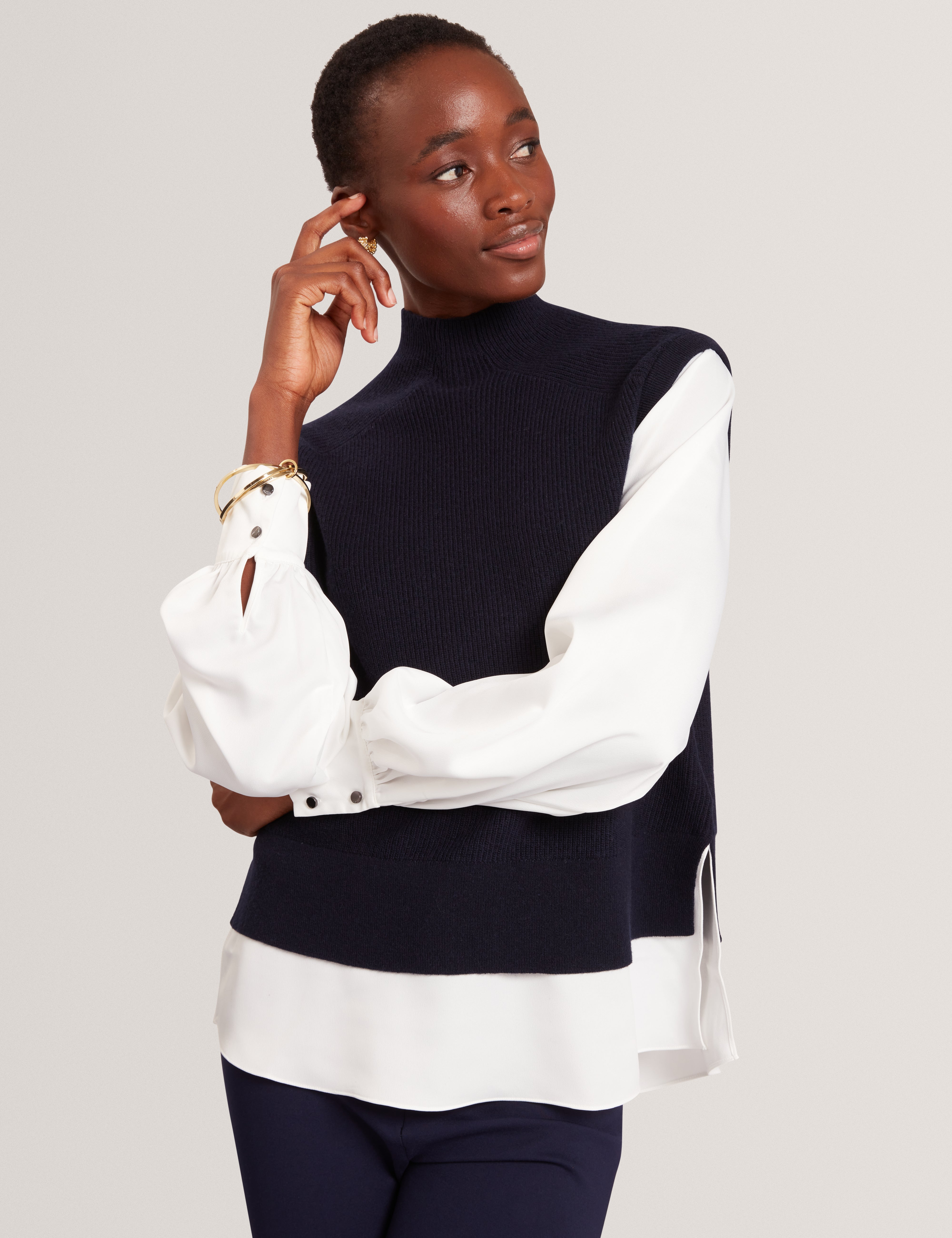 Caycey Woven Sleeve Knitted Jumper Dk-Navy