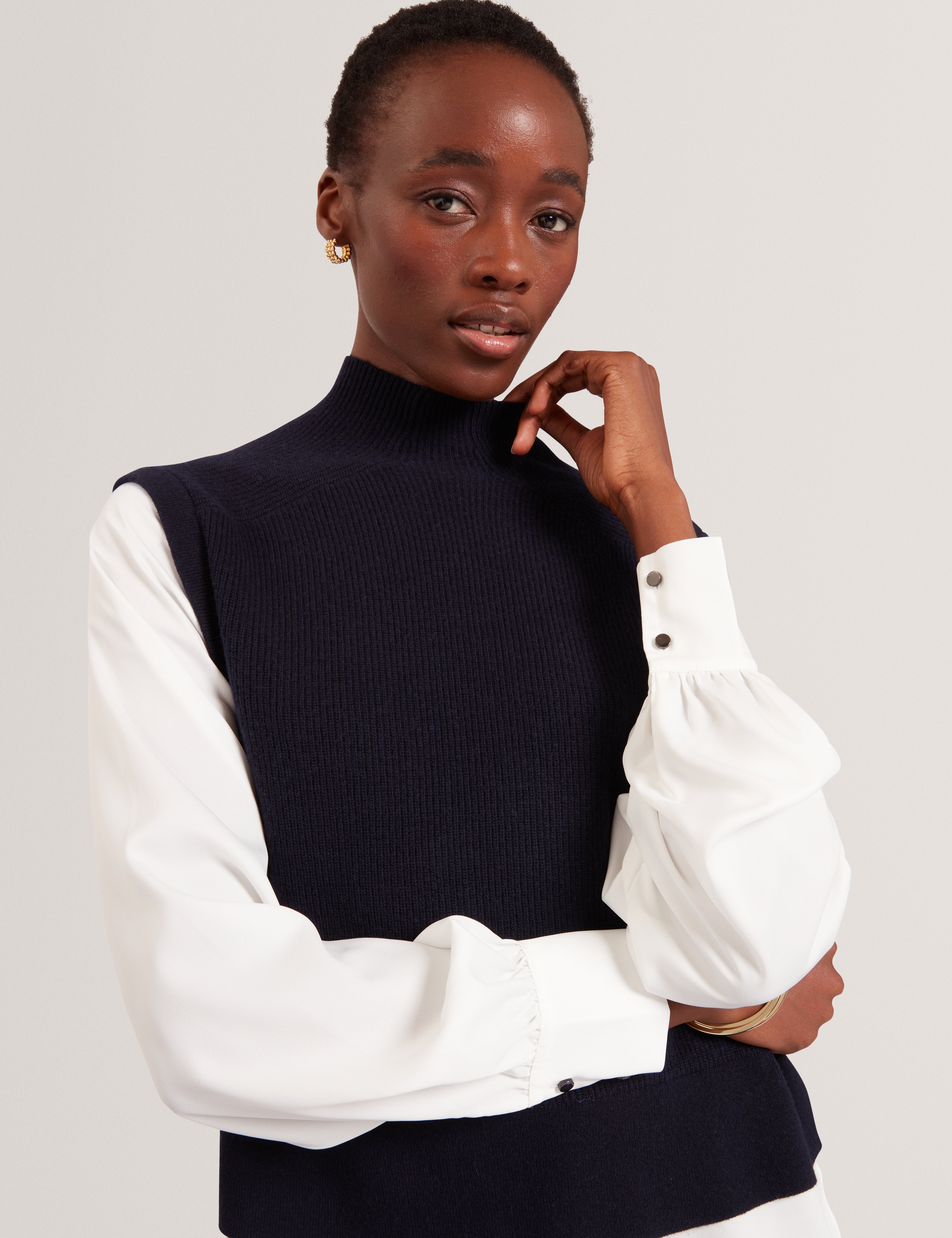 Caycey Woven Sleeve Knitted Jumper Dk-Navy