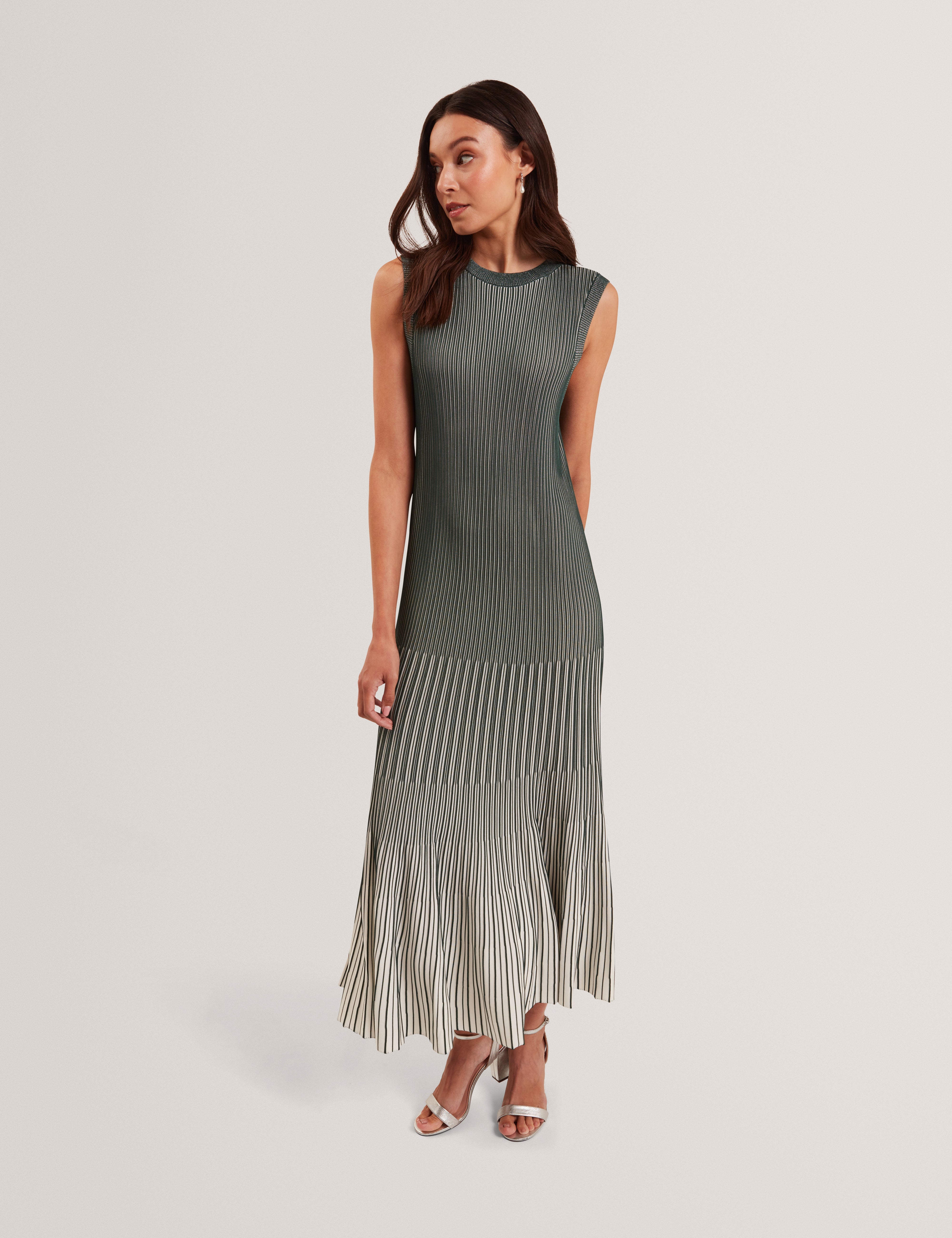 Dilylaa Textured Stripe Knit Midi Dress Dk-Green