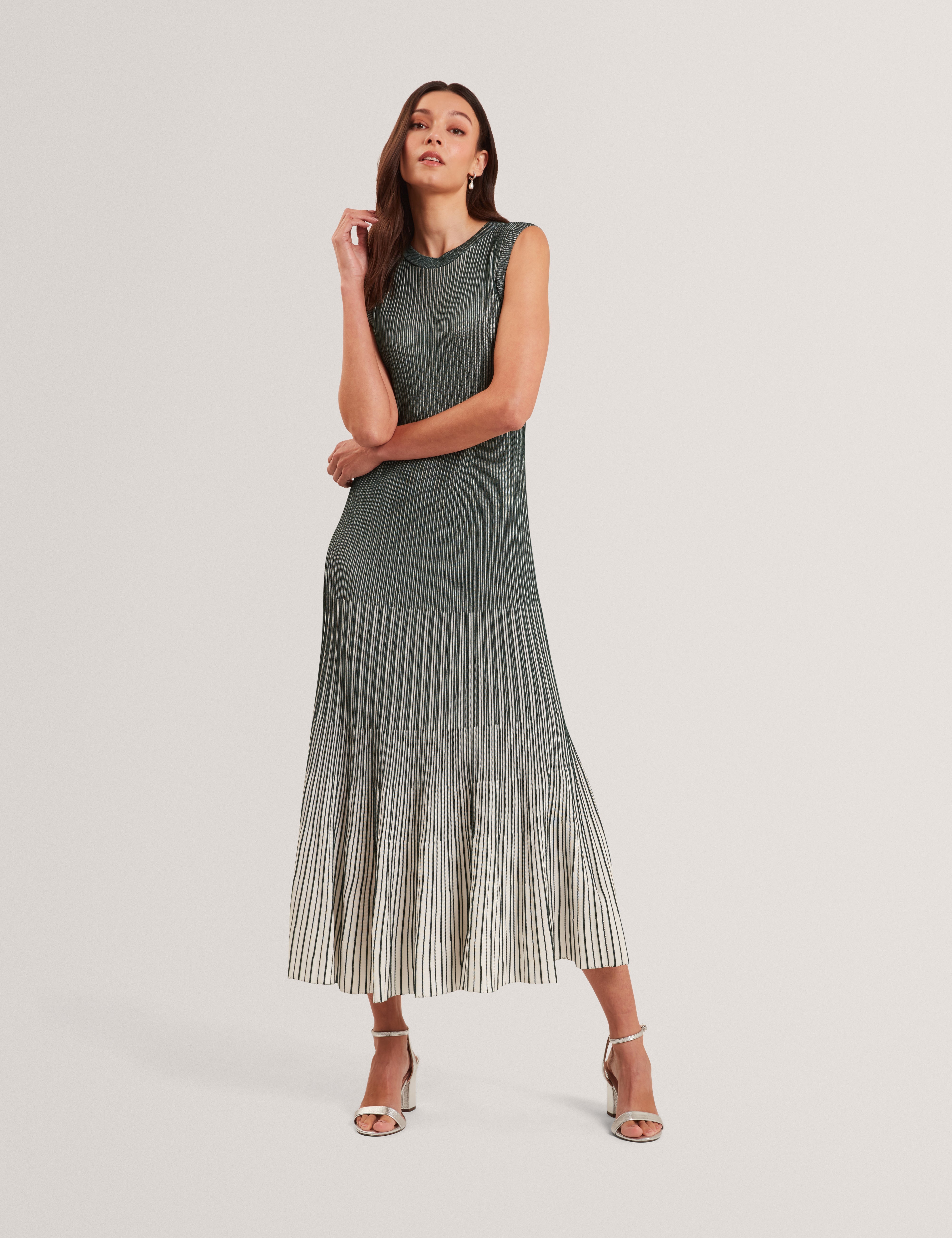 Dilylaa Textured Stripe Knit Midi Dress Dk-Green