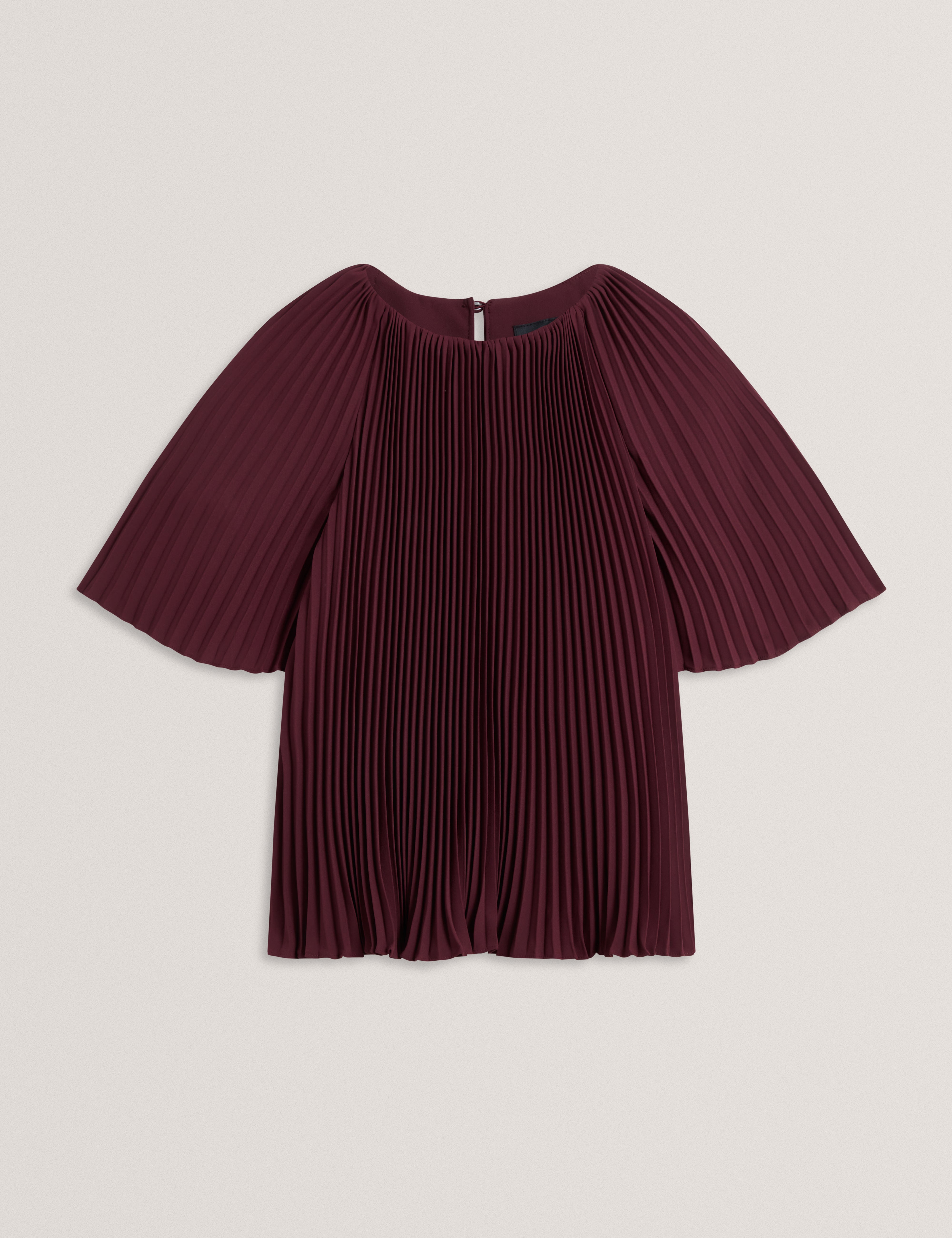 Agara Crepe Pleated Short Sleeve Top Oxblood