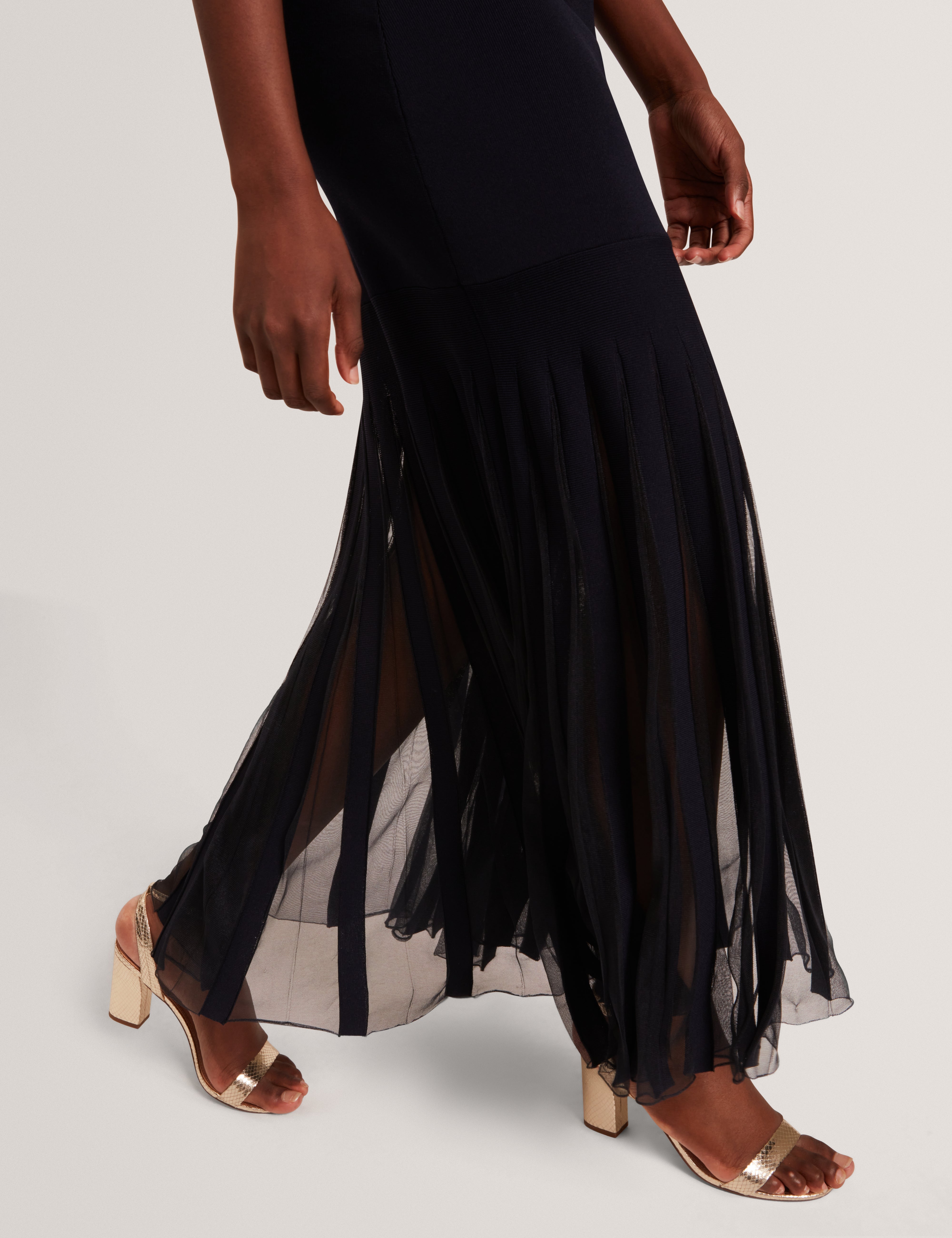 Suannaa Dropped Waist Off The Shoulder Knit Dress Navy
