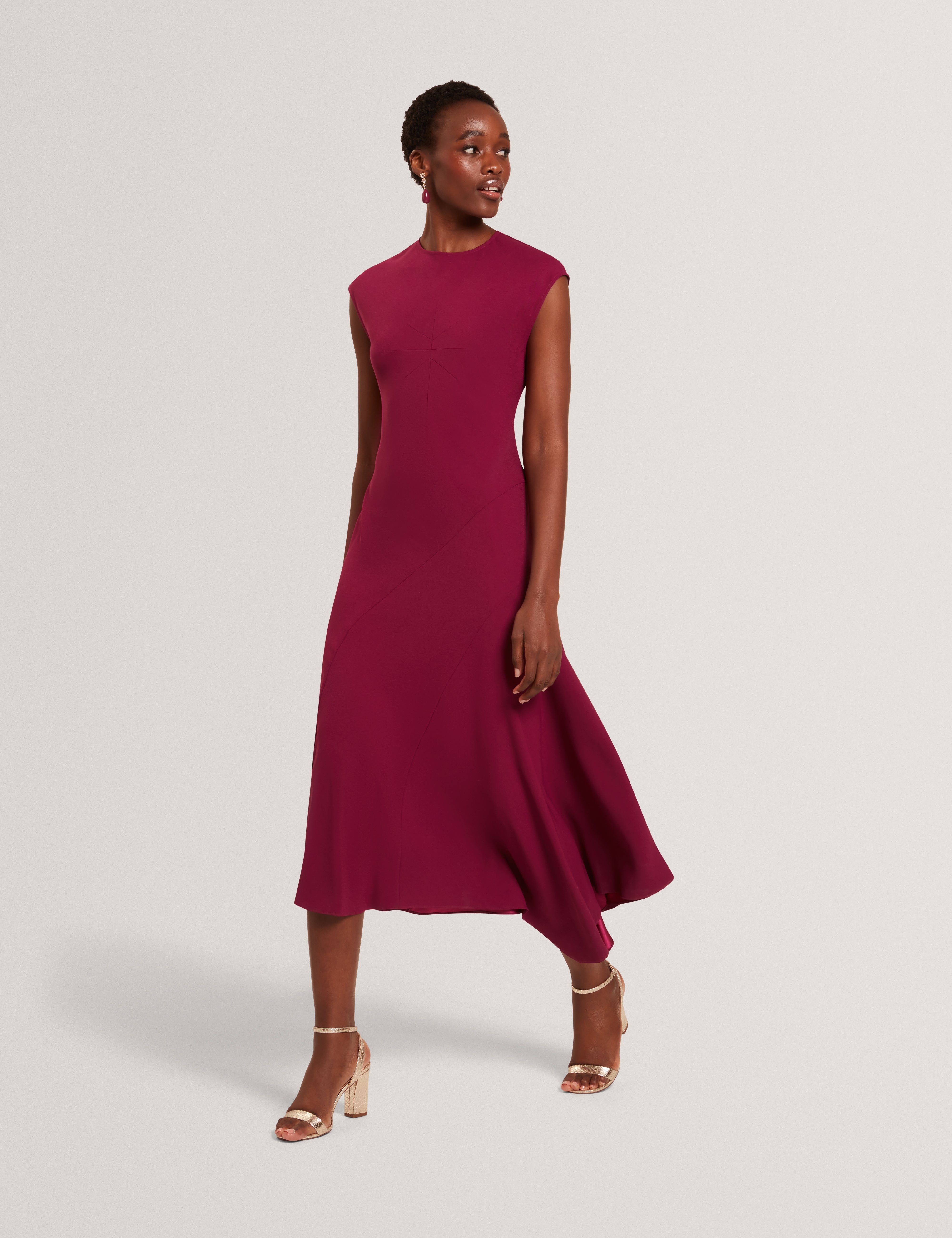 Isparta Sleeveless Asymmetric Midi Dress Dp-Purple