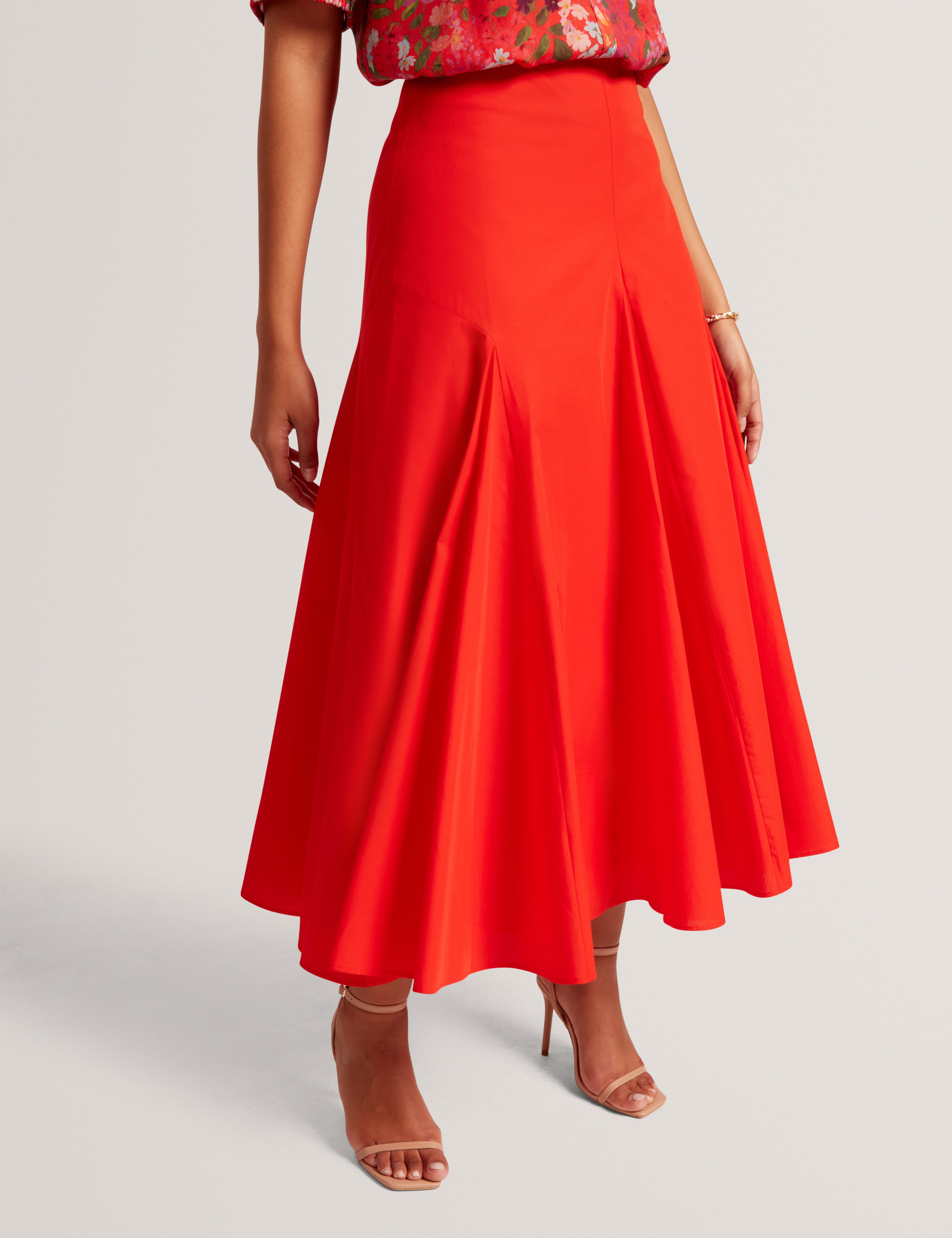 Zanzah Cotton Poplin Midi Skirt Red