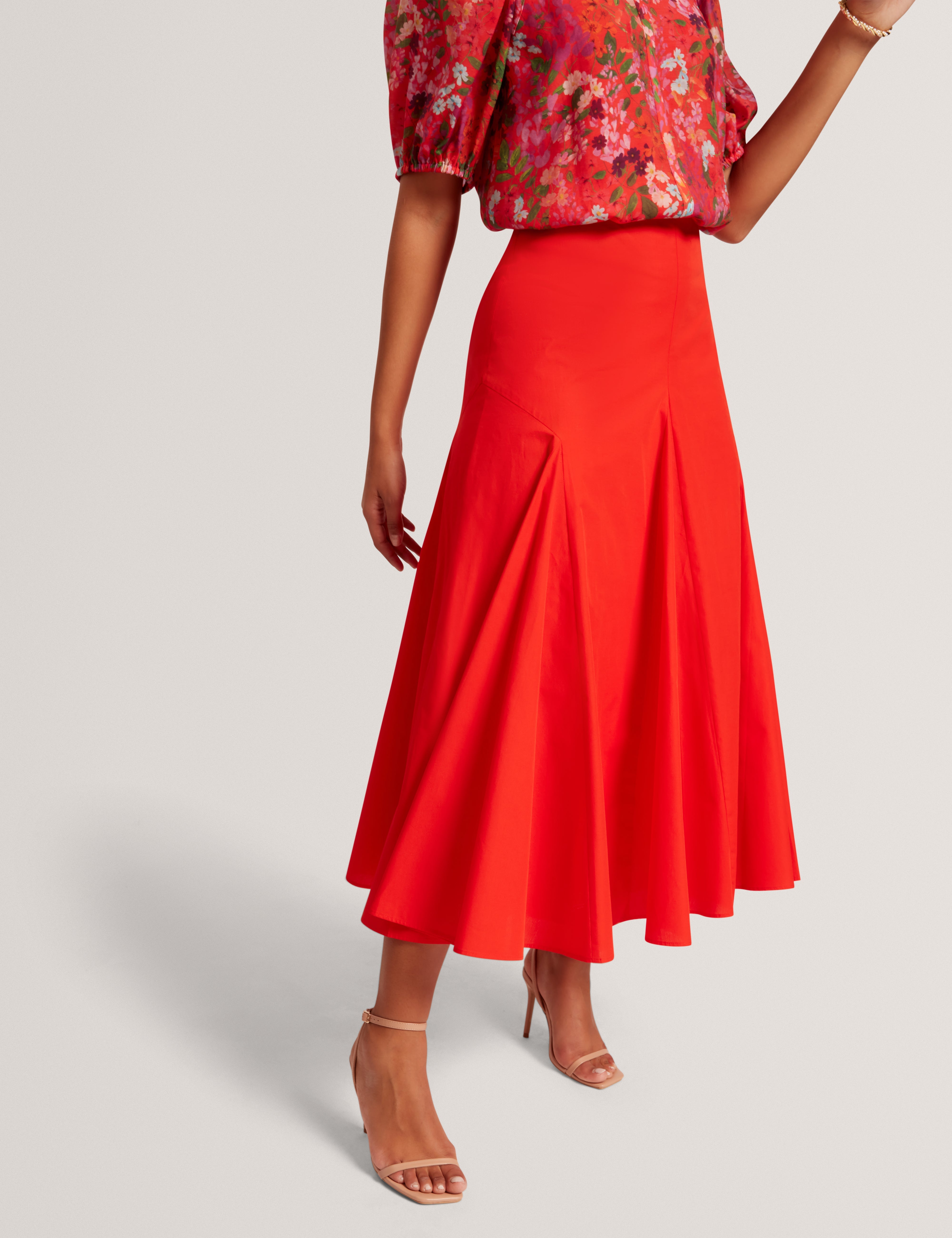 Zanzah Cotton Poplin Midi Skirt Red