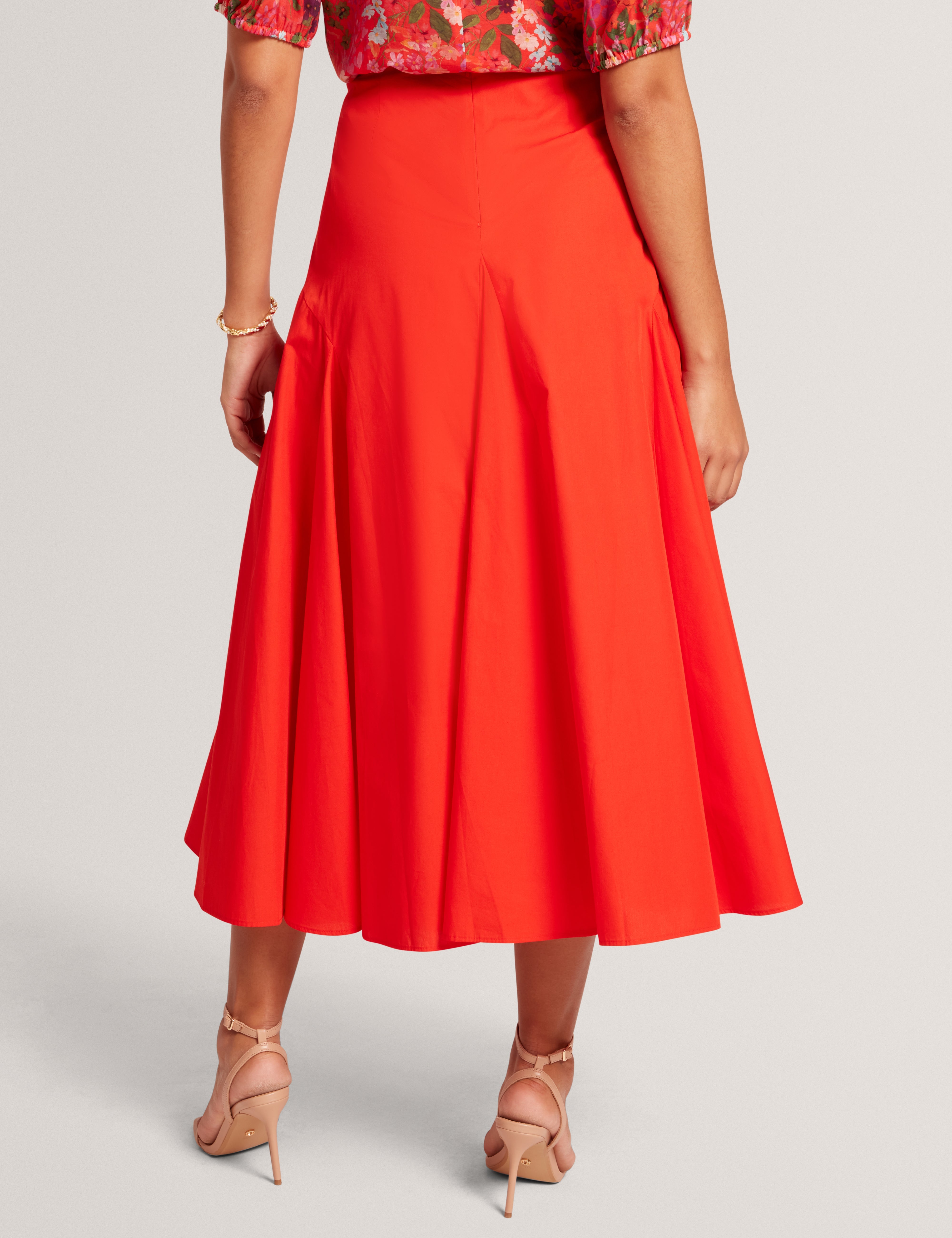 Zanzah Cotton Poplin Midi Skirt Red