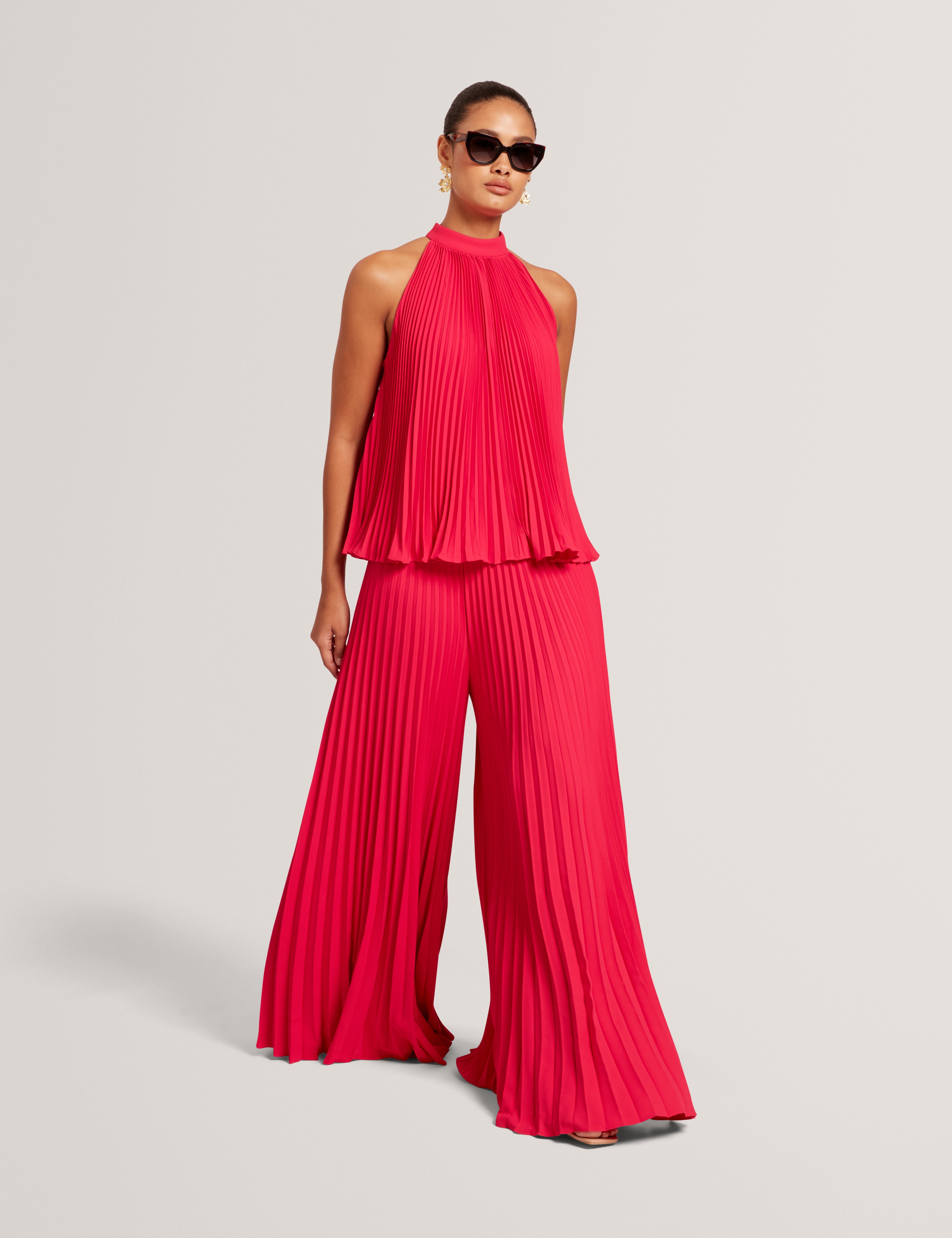 Haryx Pleated Wide Leg Crepe Trouser Fuchsia