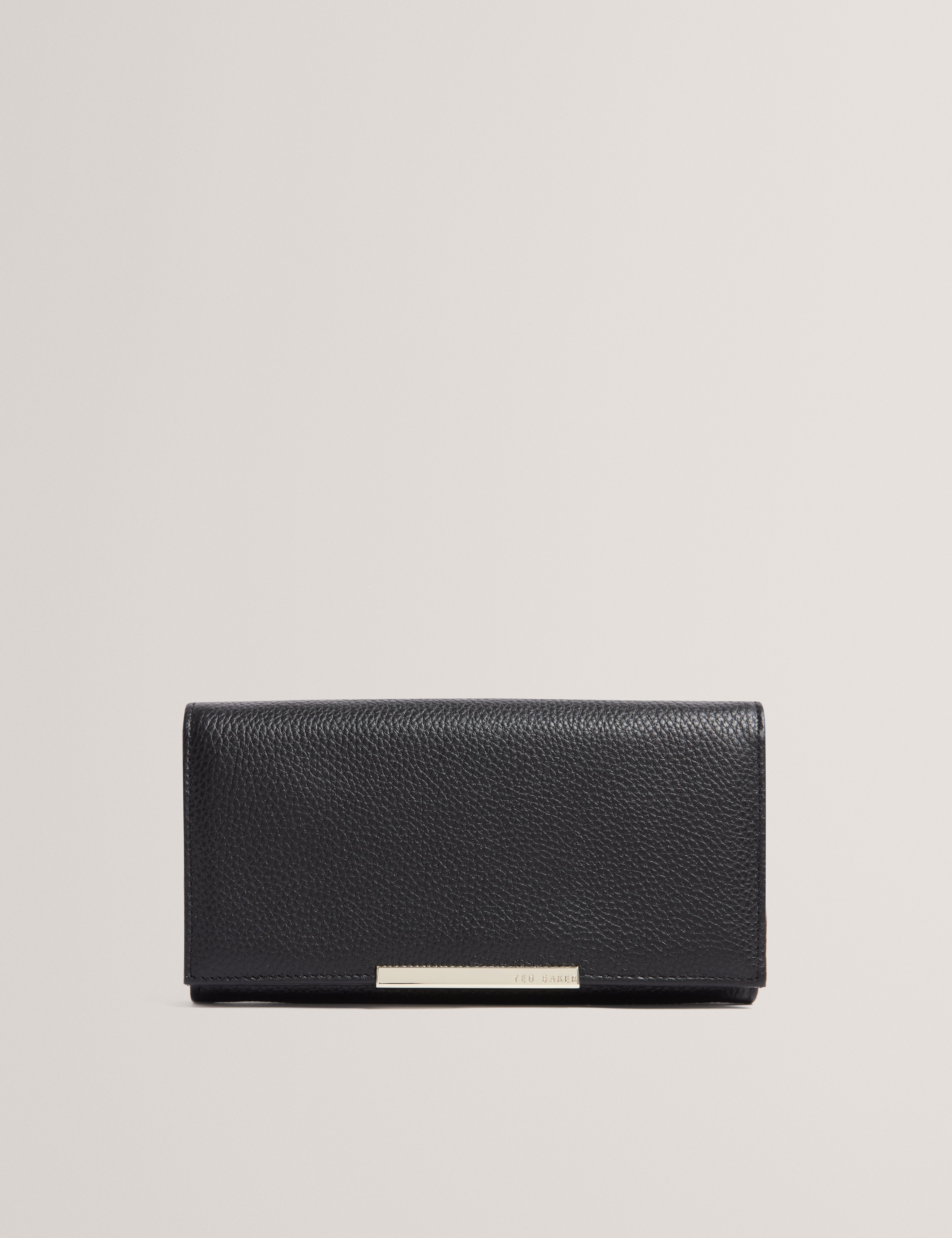 Rousi Bar Detail Leather Slim Purse Black