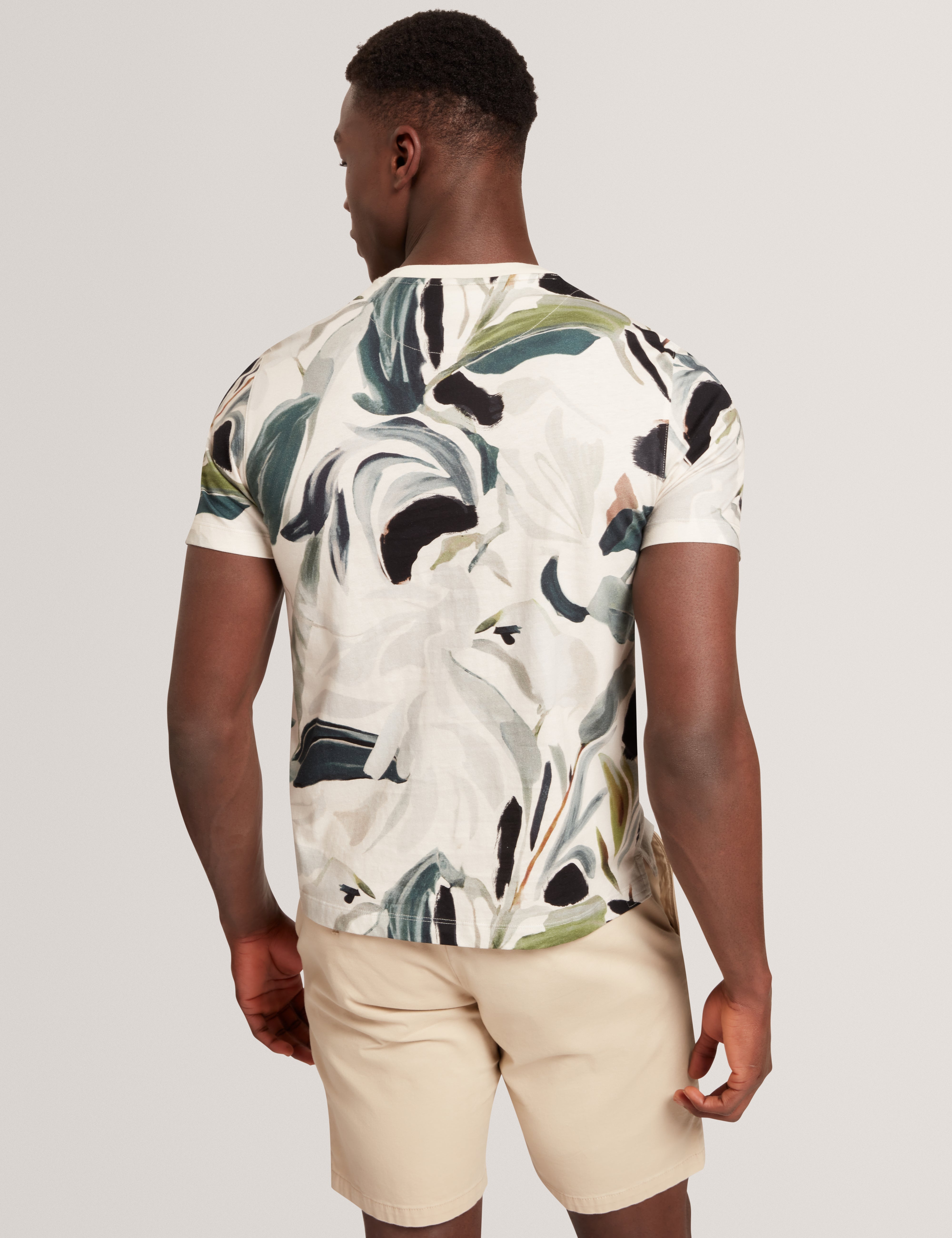 Almoi Short Sleeve Cotton Floral Print T-Shirt Ecru
