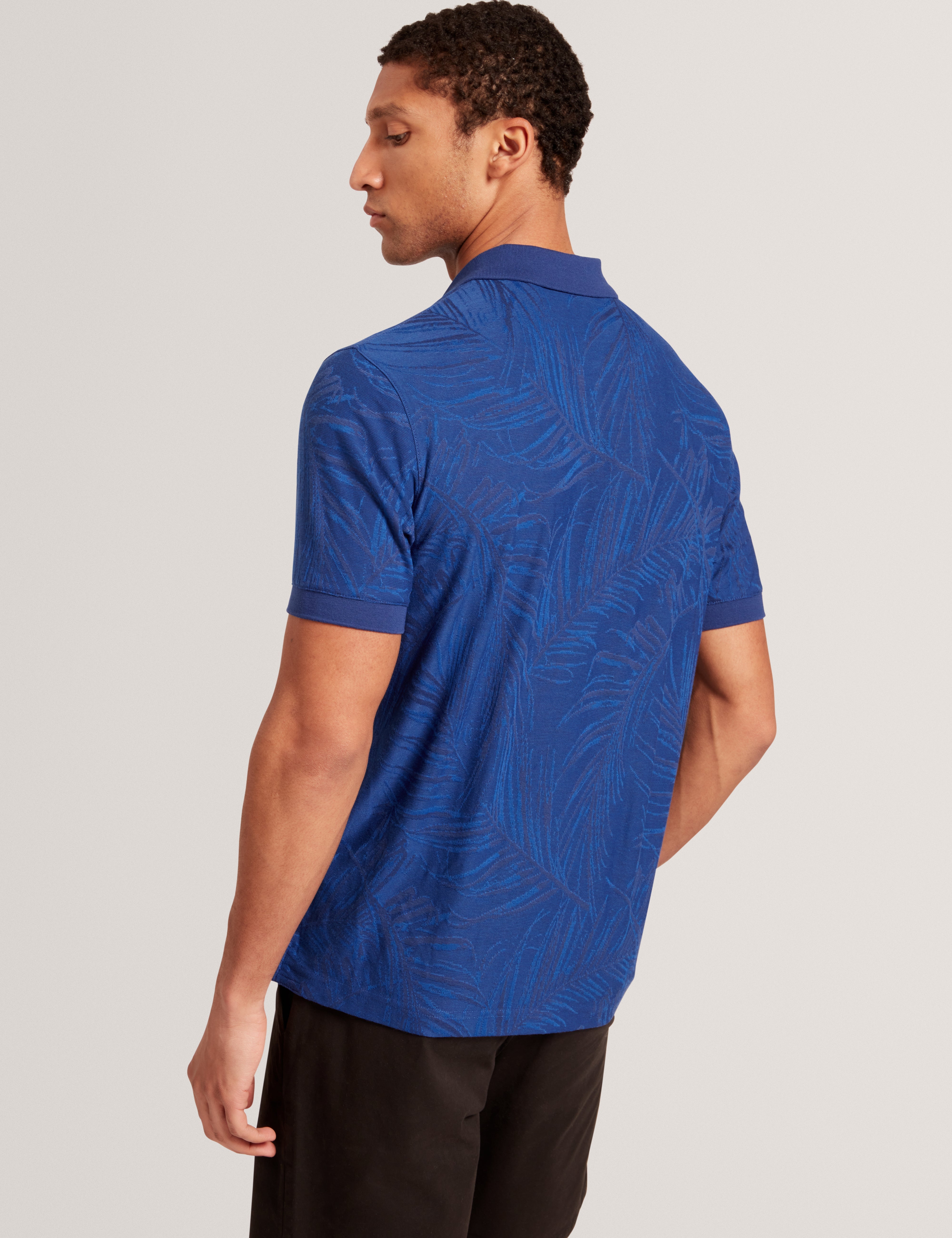 Edwine Short Sleeve Regular Jacquard Leaf Polo Navy