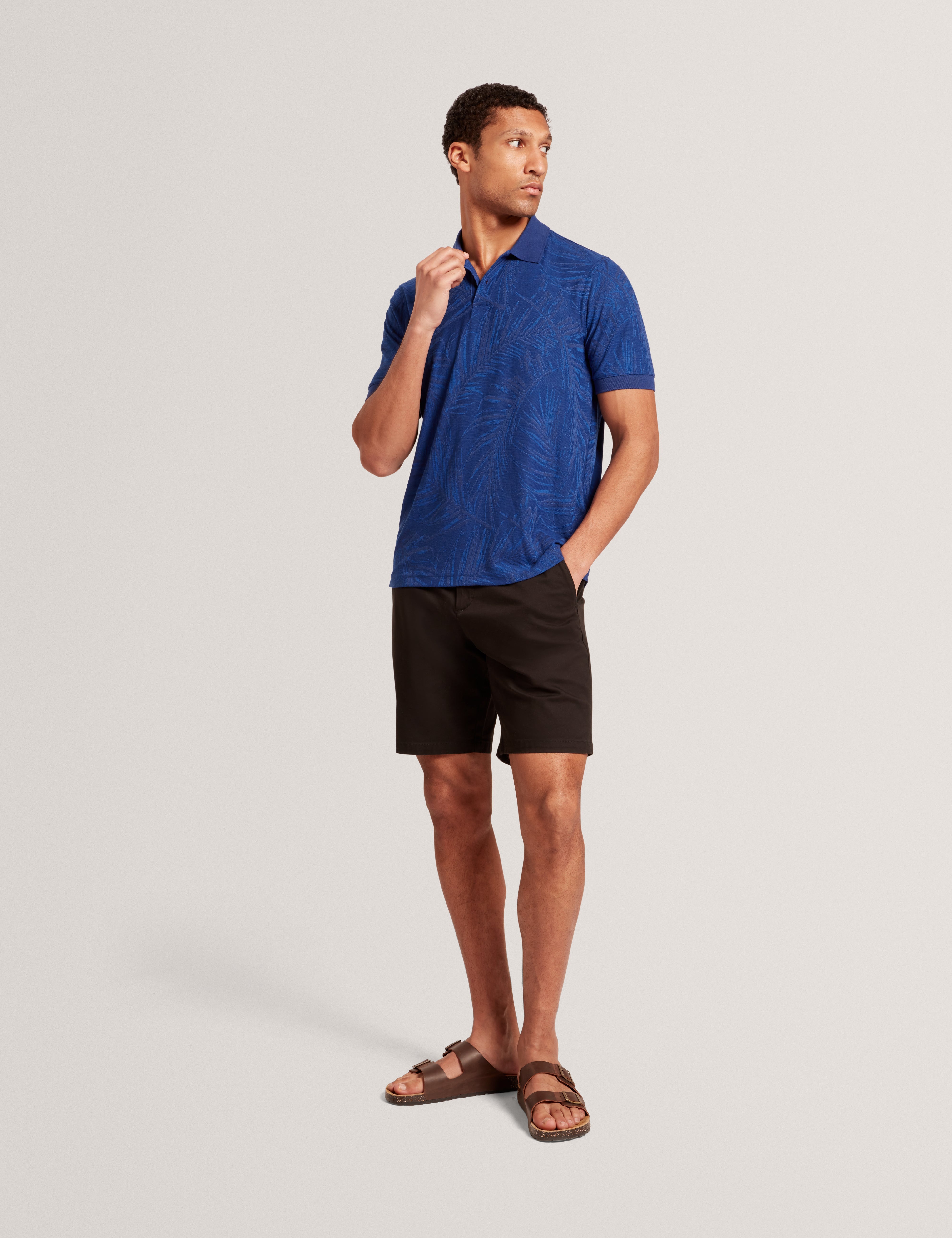 Edwine Short Sleeve Regular Jacquard Leaf Polo Navy