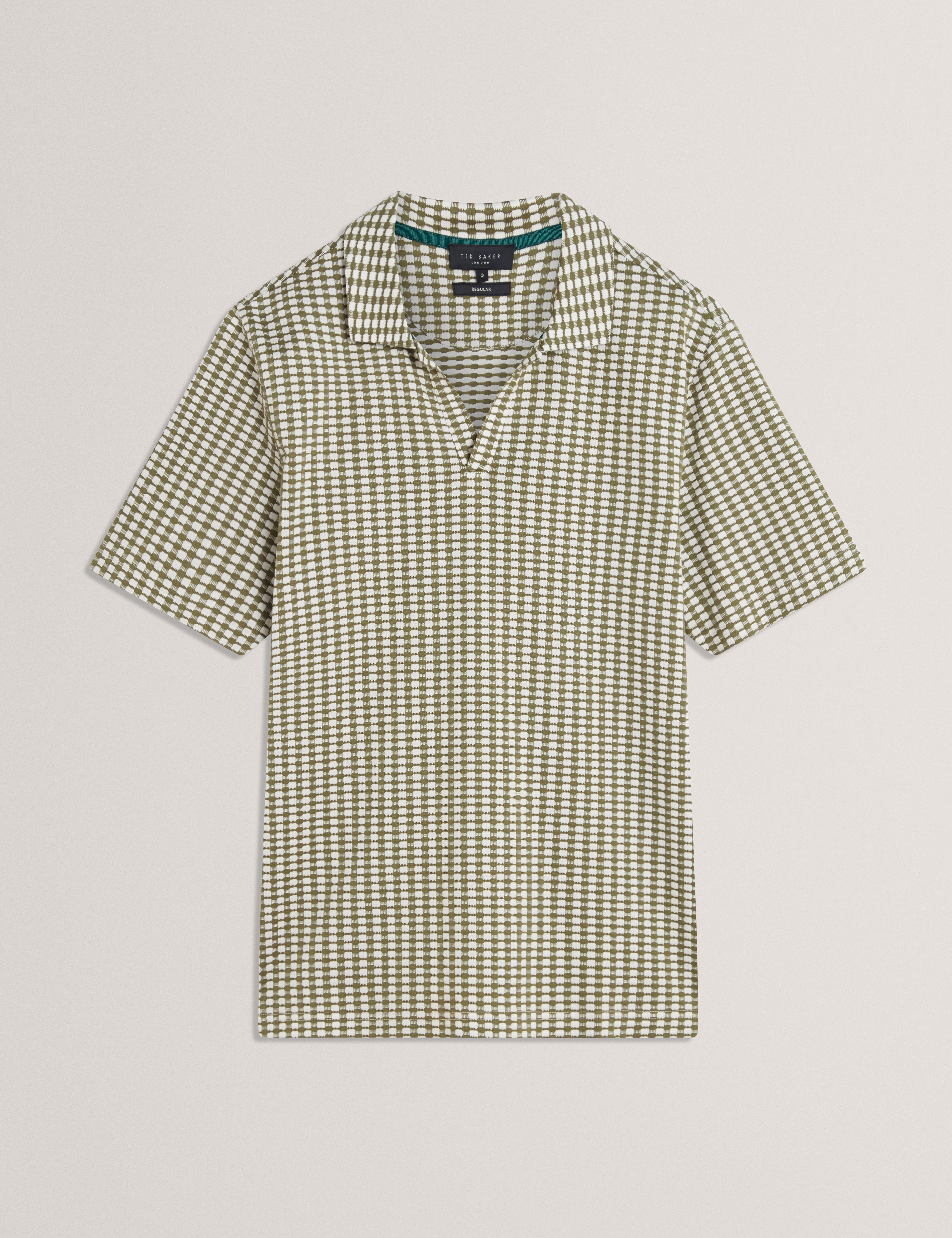 Matejo Short Sleeve Regular Geo Open Neck Polo Green