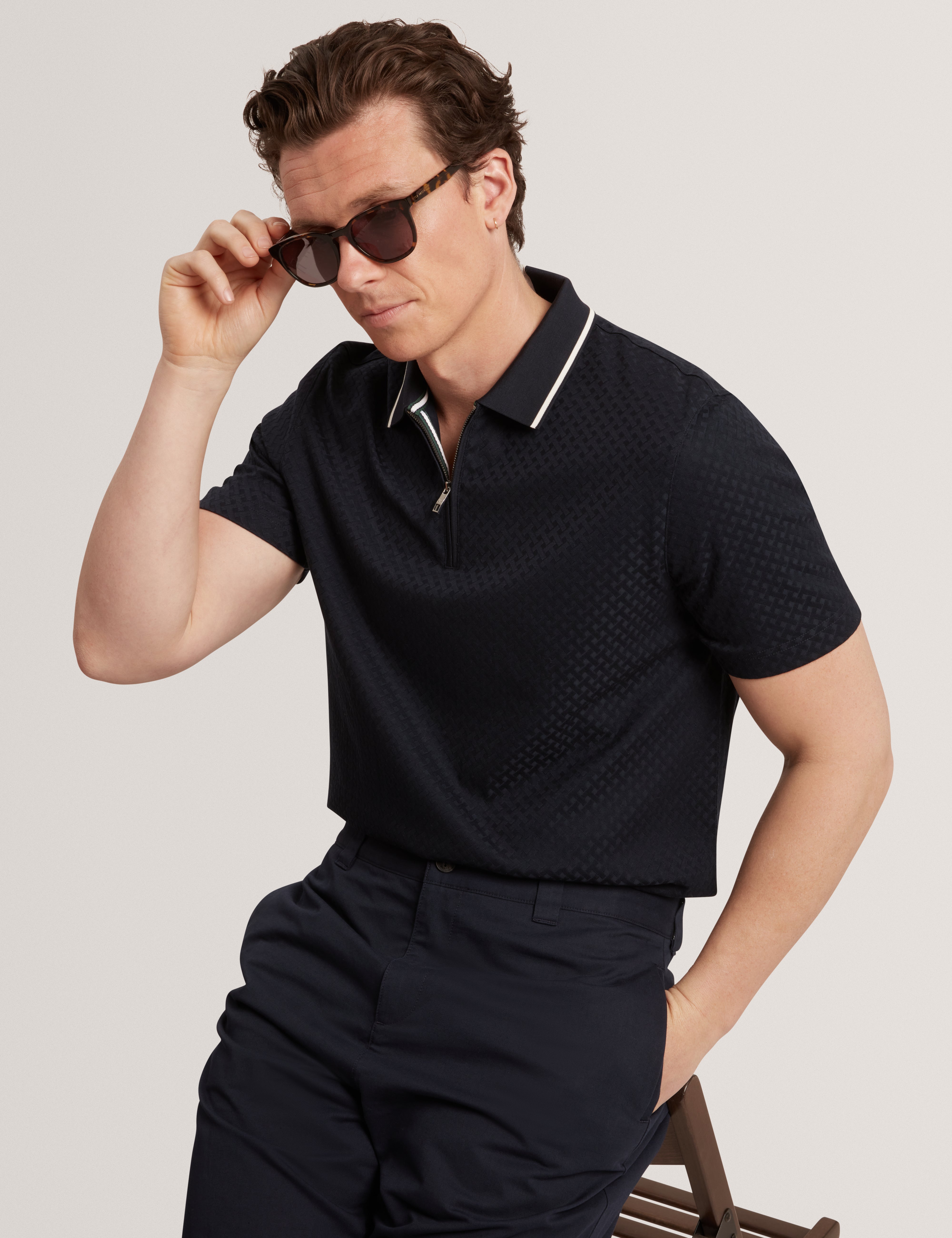 Cophen Short Sleeve Regular T Stitch Polo Shirt Navy