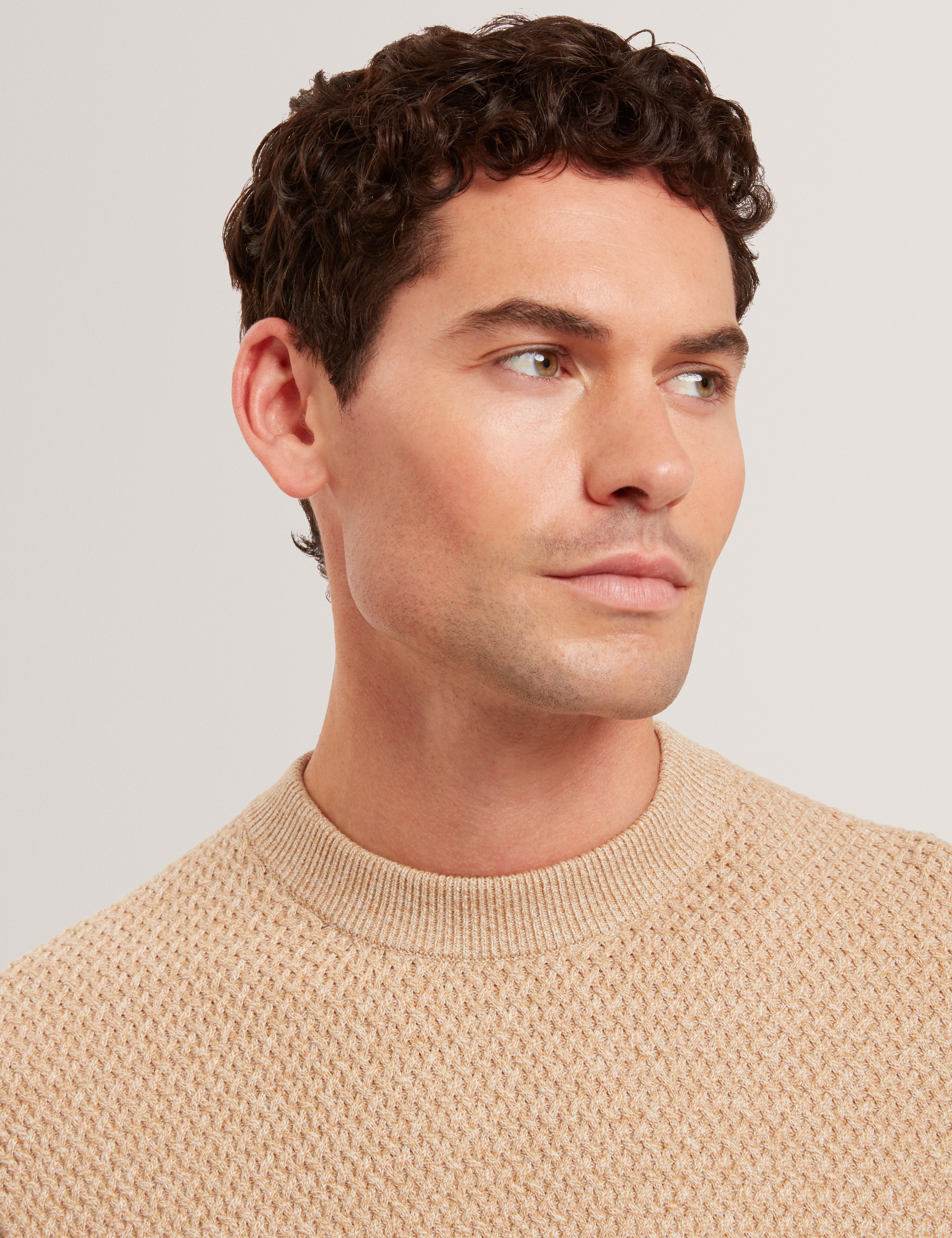 Monya Ls Textured Knit Crew Neck Camel