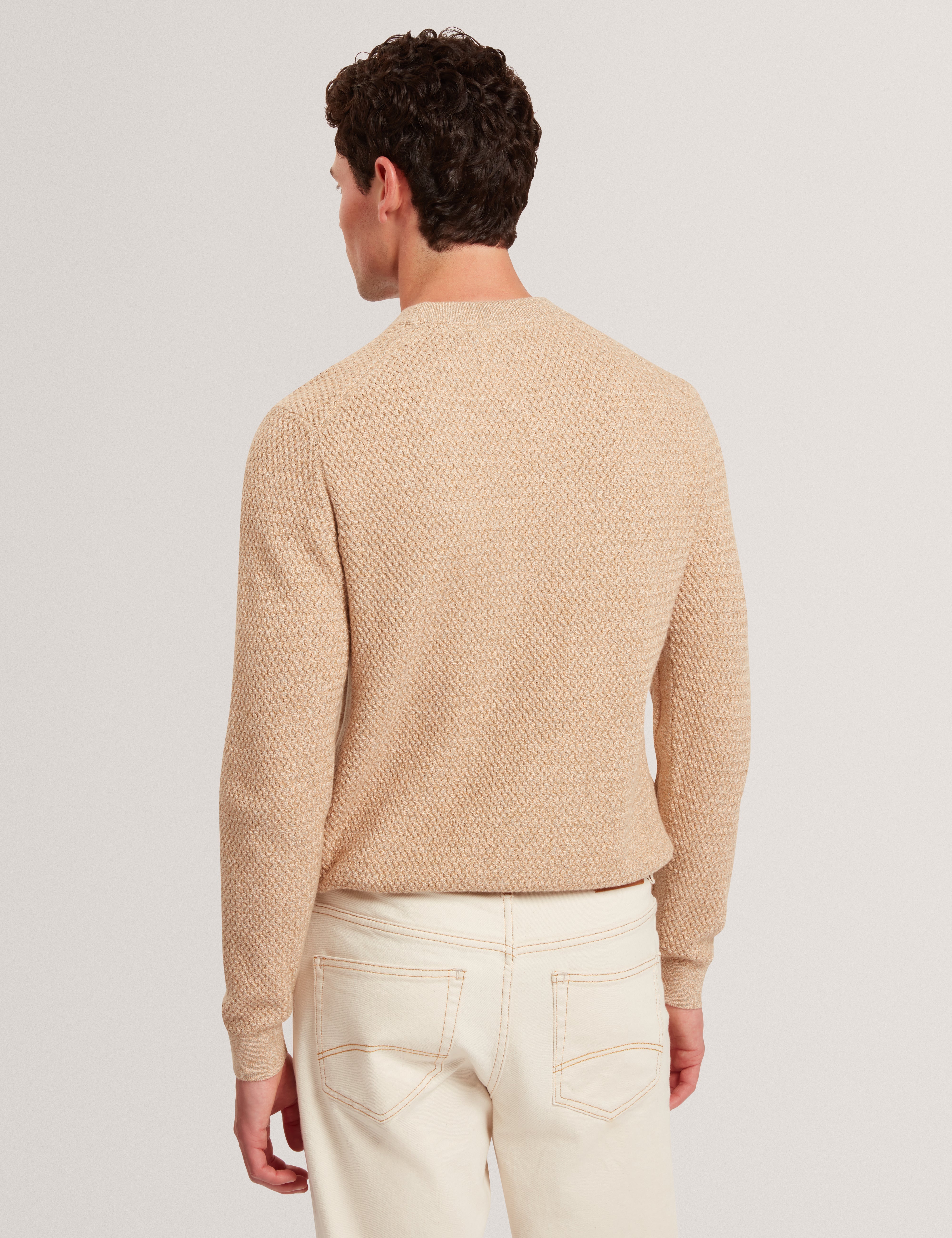 Monya Ls Textured Knit Crew Neck Camel