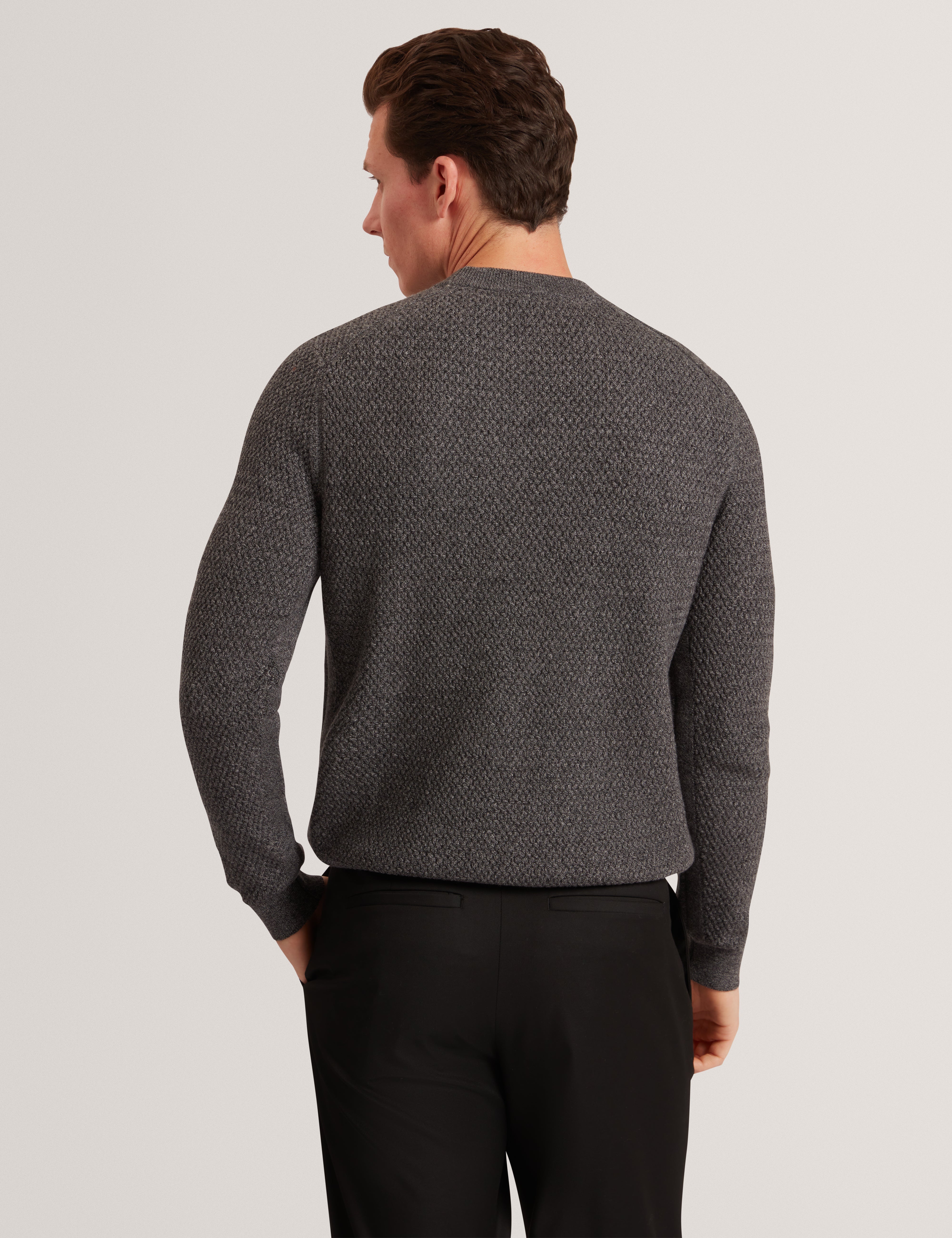 Monya Long Sleeve Textured Knit Crew Neck Mid-Grey