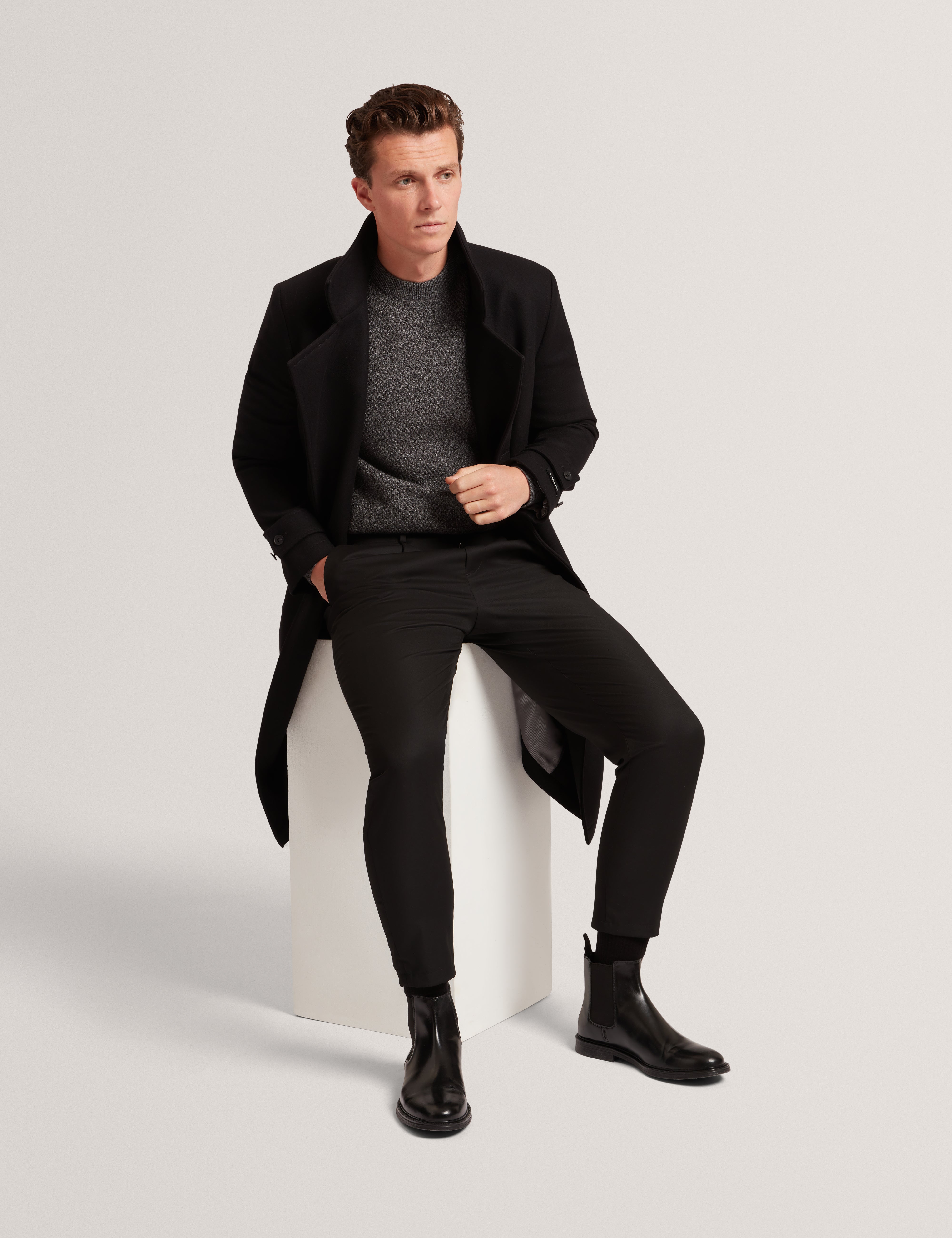 Monya Long Sleeve Textured Knit Crew Neck Mid-Grey