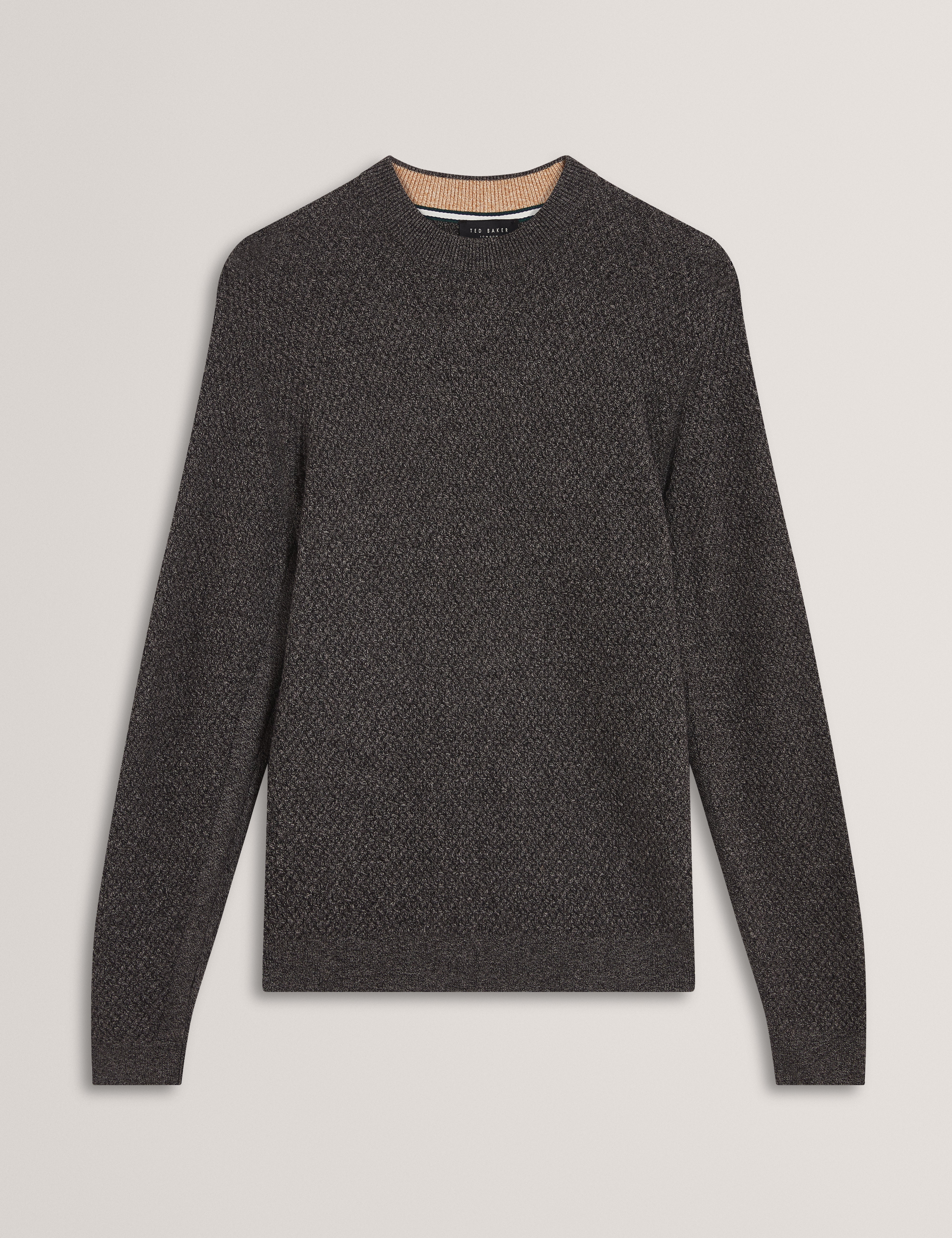 Monya Long Sleeve Textured Knit Crew Neck Mid-Grey