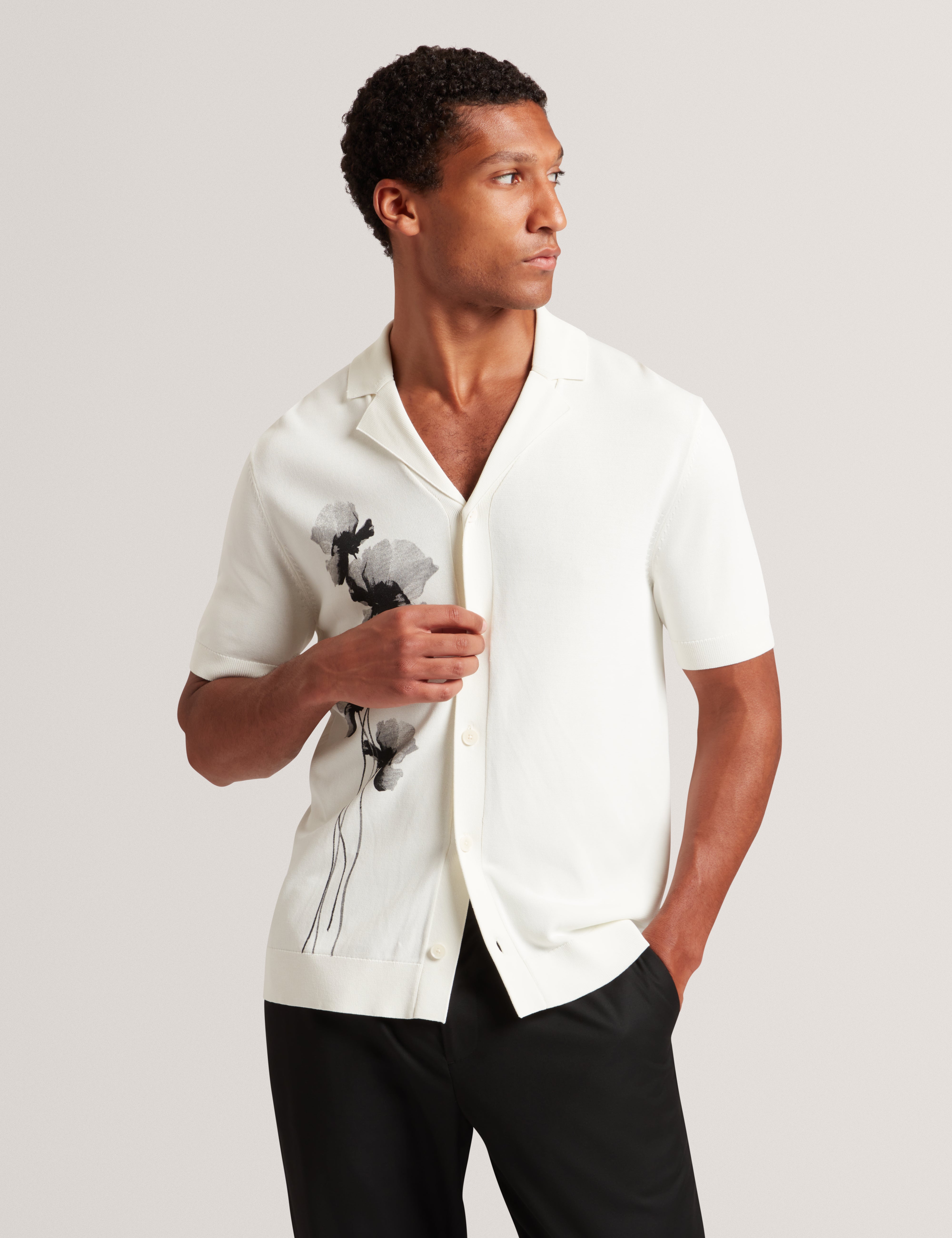 Daffid Ss Knitted Floral Shirt White
